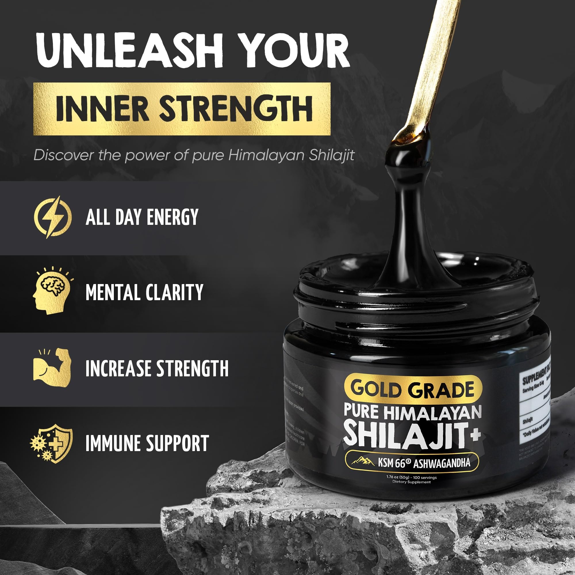 Résine épaisse et dorée Smart Dose Shilajit, expérience sensorielle riche.