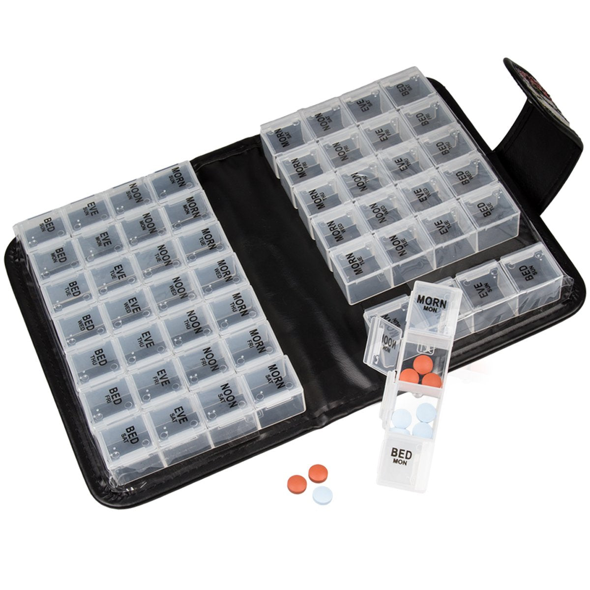 Smart Essentials Boîte pilules florale, compartiments journaliers faciles à organiser pour la semaine.