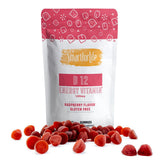 Gommes B12 Smart for Life dans une bouteille ouverte, énergie douce et pratique.