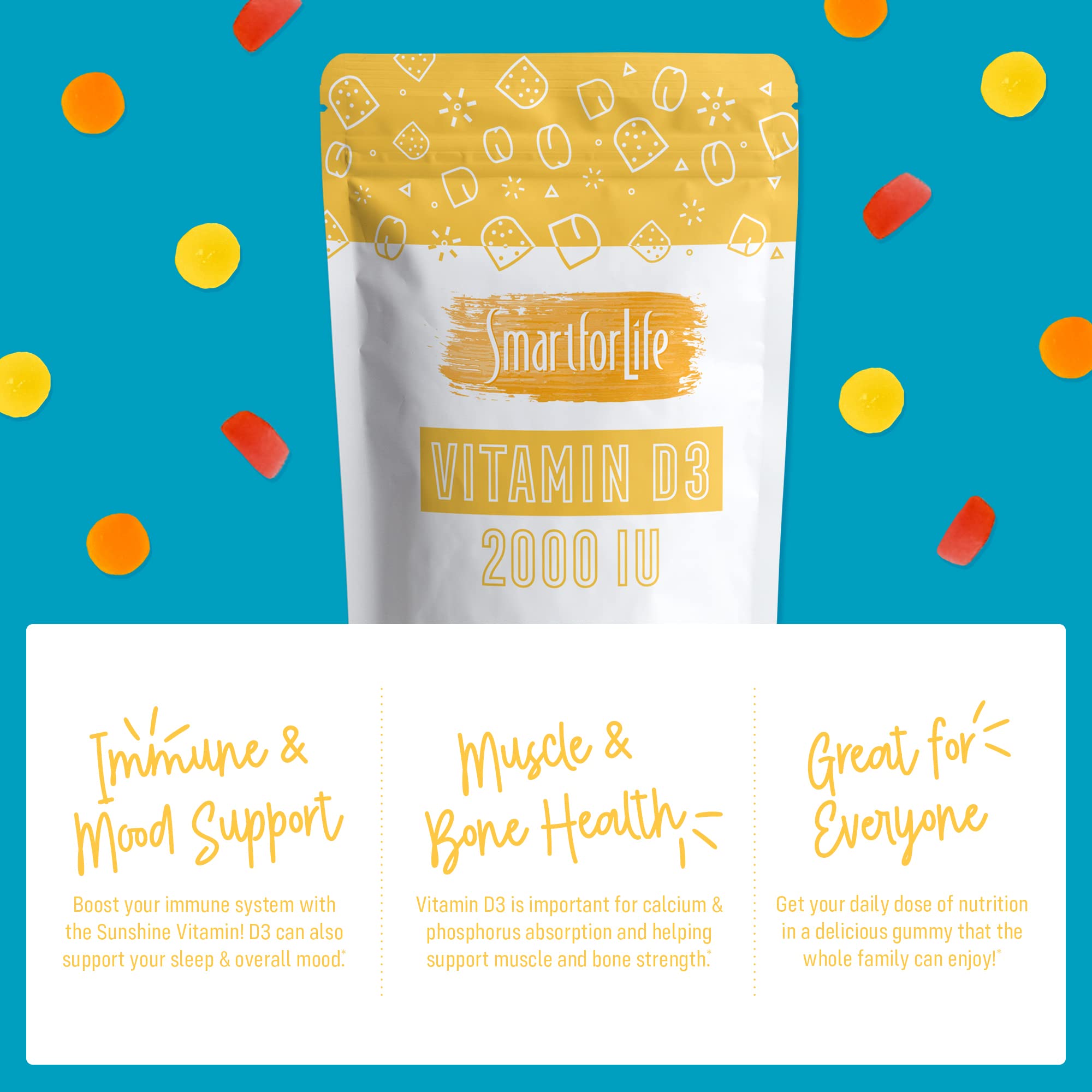 Smart for Life gommes D3 pour os et muscles avec meilleure absorption du calcium.