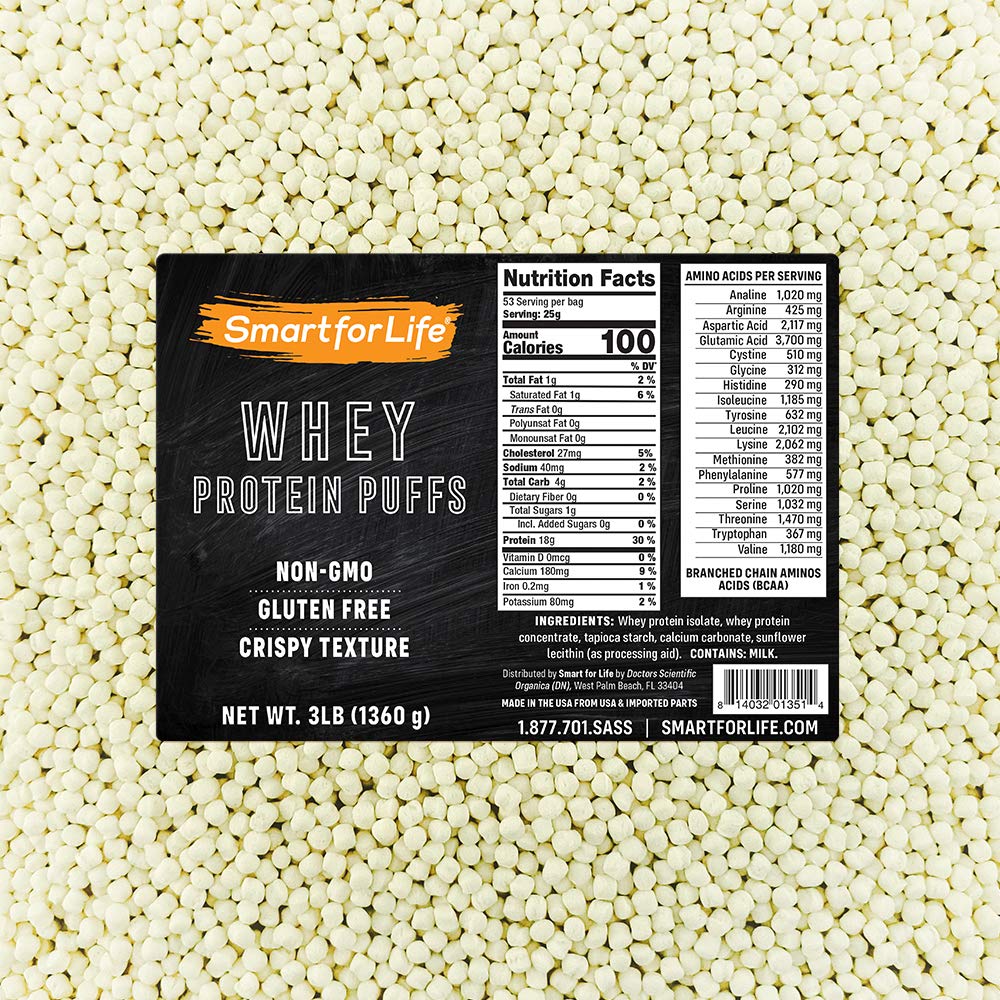 Smart for Life Puffs protéinés au lactosérum dans la boîte, apport protéique croustillant.