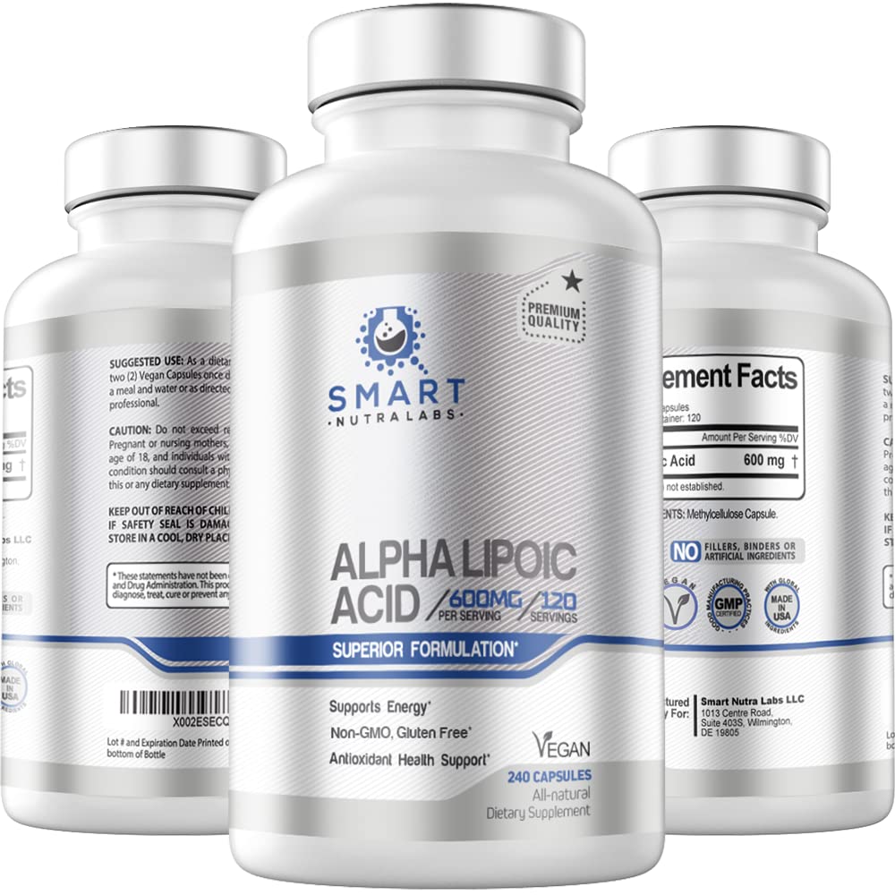 Smart Nutra Labs acide lipoïque 600 mg flacon, soutien énergie quotidienne