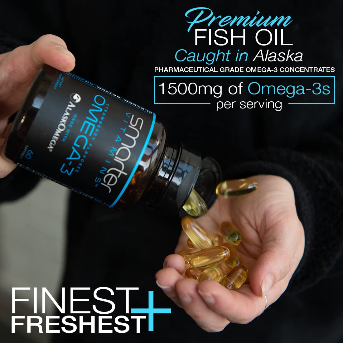 SmarterVitamins Omega3 gélules sans arrière-goût de poisson pour une expérience neutre.