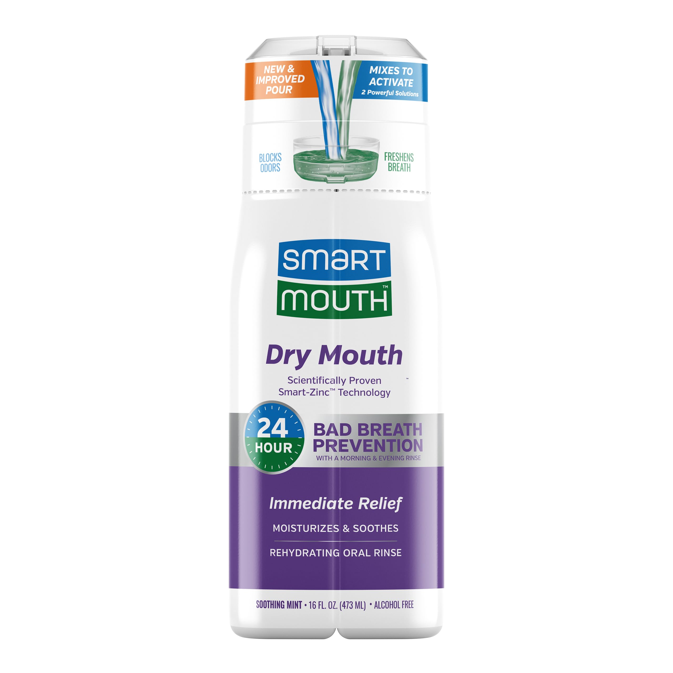 SmartMouth bain de bouche menthe : hydratation buccale et haleine fraîche.