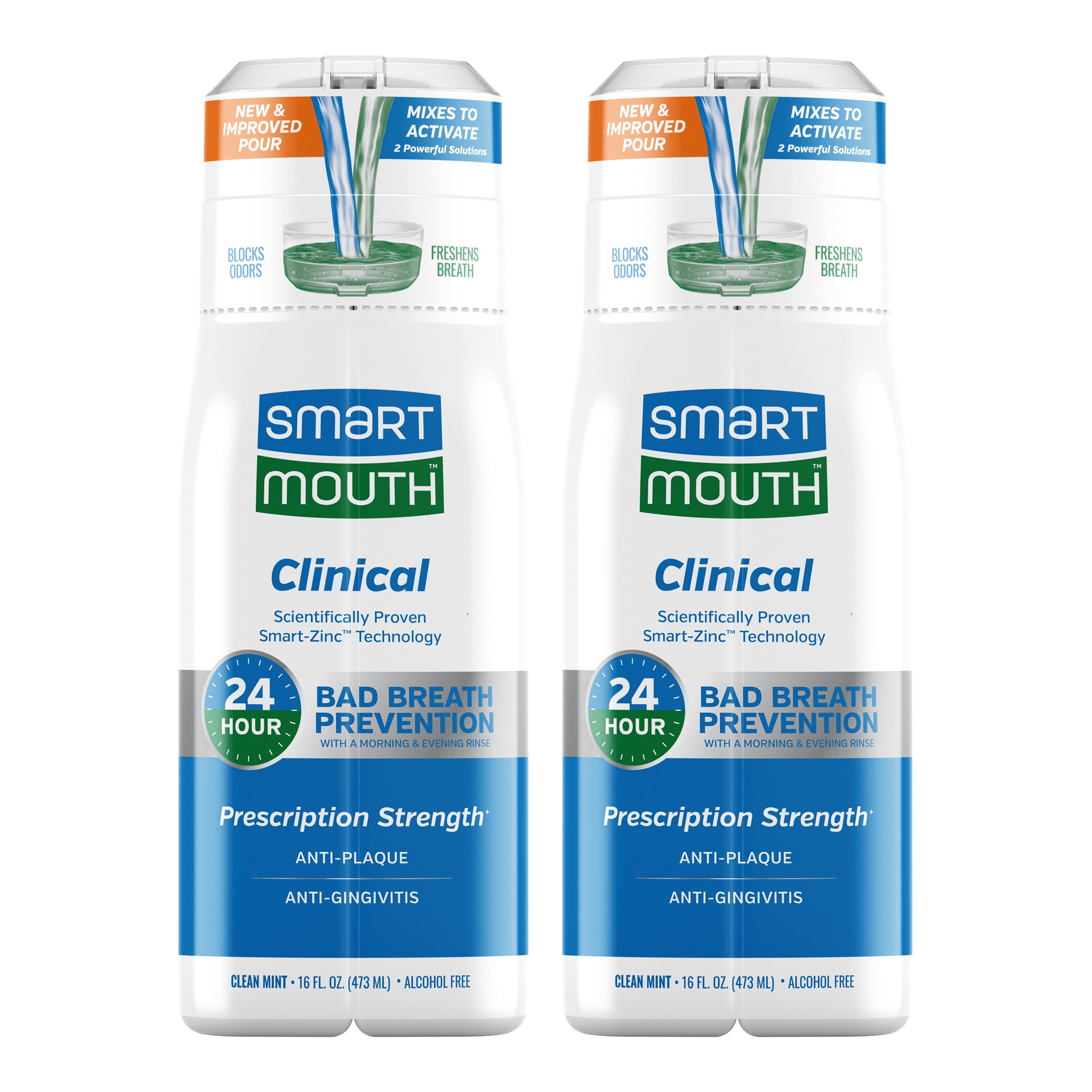 SmartMouth bain-de-bouche zinc actif, bouteille prête à l’emploi pour une haleine durable.