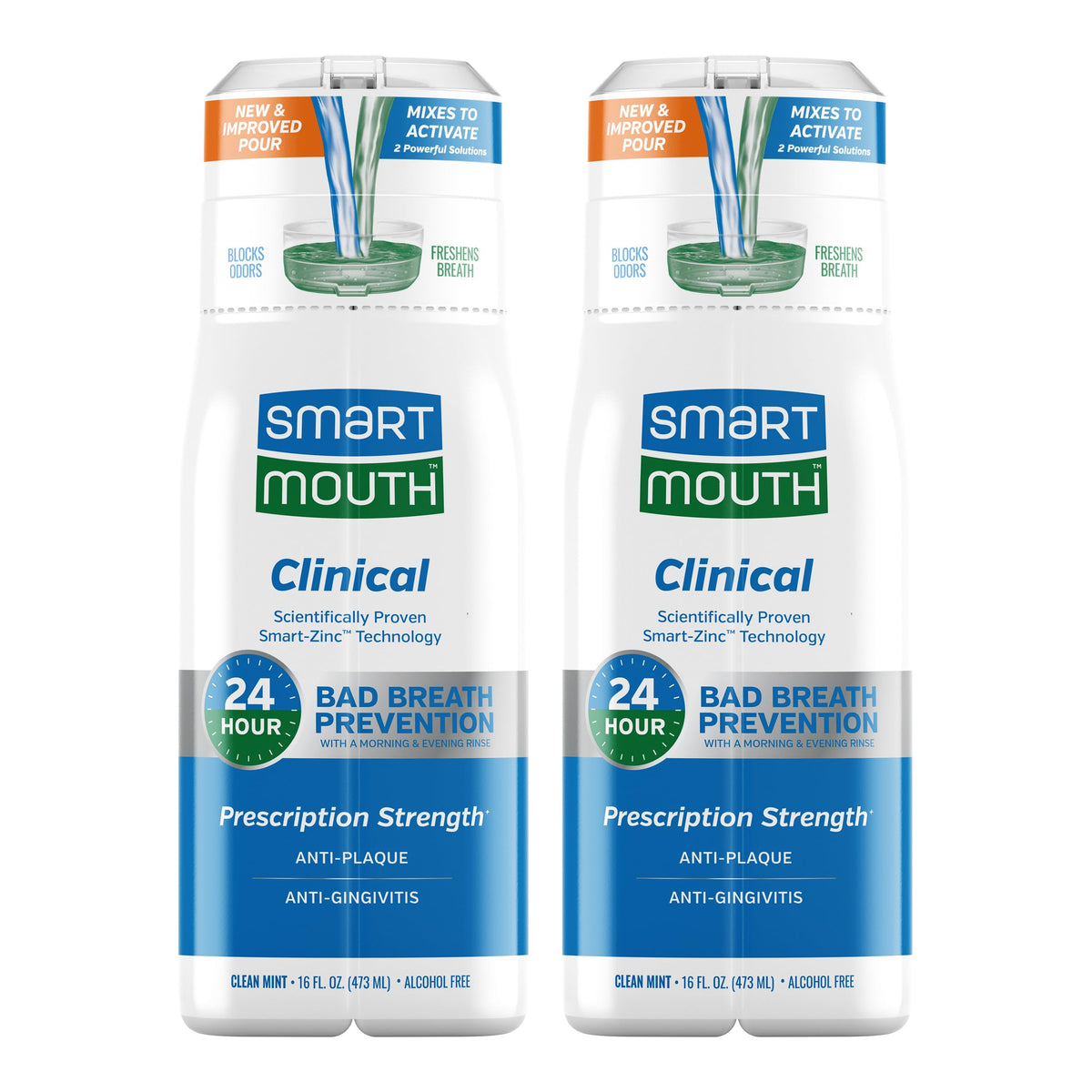 SmartMouth bain-de-bouche zinc actif, bouteille prête à l’emploi pour une haleine durable.