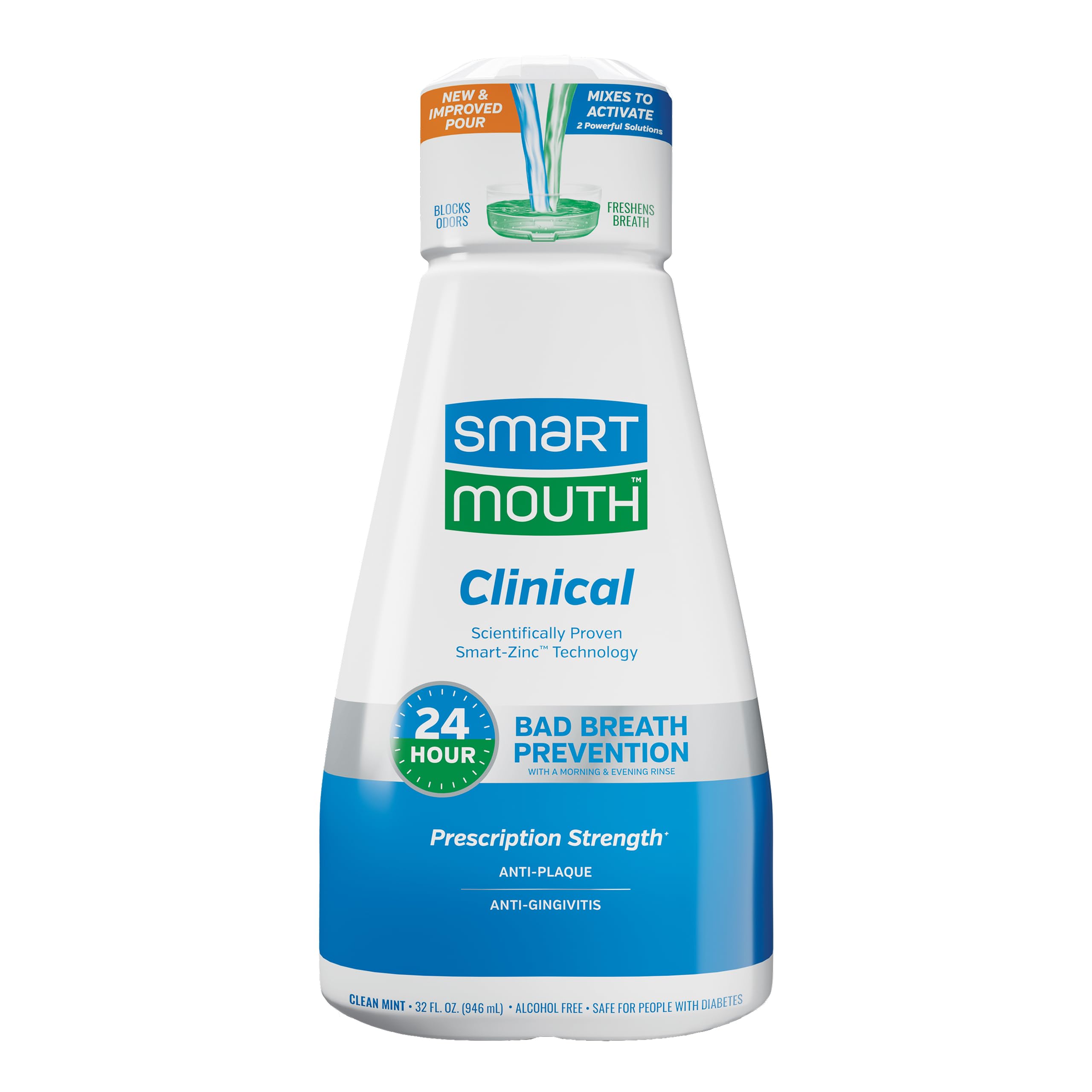 SmartMouth Clinical DDS rince-bouche 32oz — flacon élégant et fraîcheur durable après brossage.