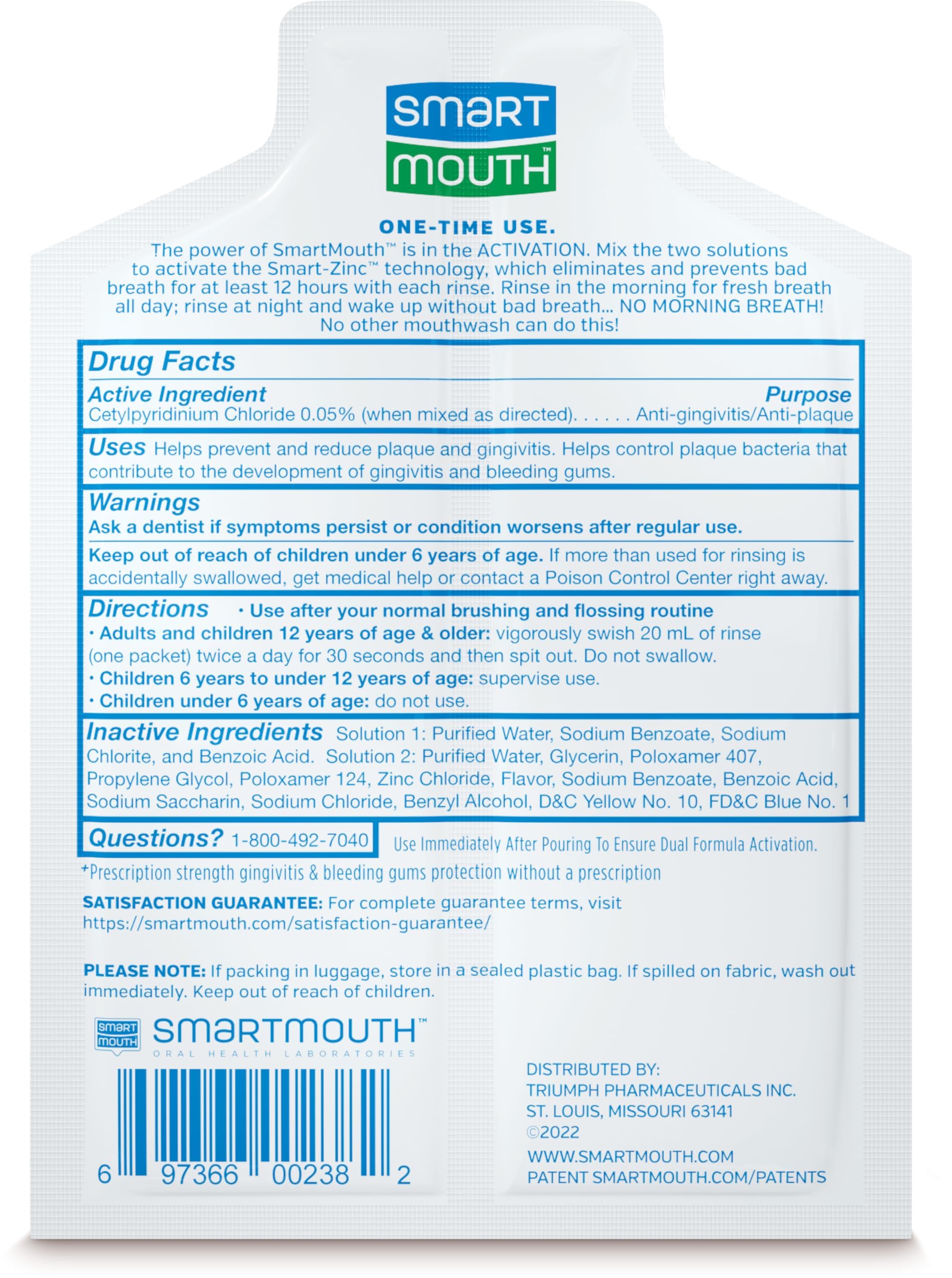 SmartMouth Clinical Rinse – etiquette produit, conditionnement clair et pratique.