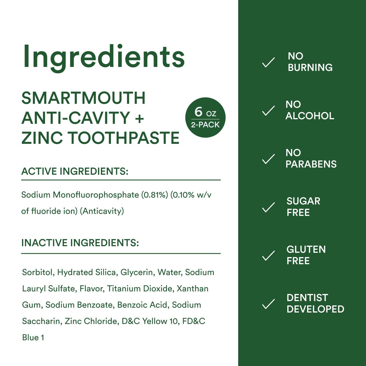 SmartMouth Dentifrice Premium Zinc Ion texture menthe douce et fraîcheur