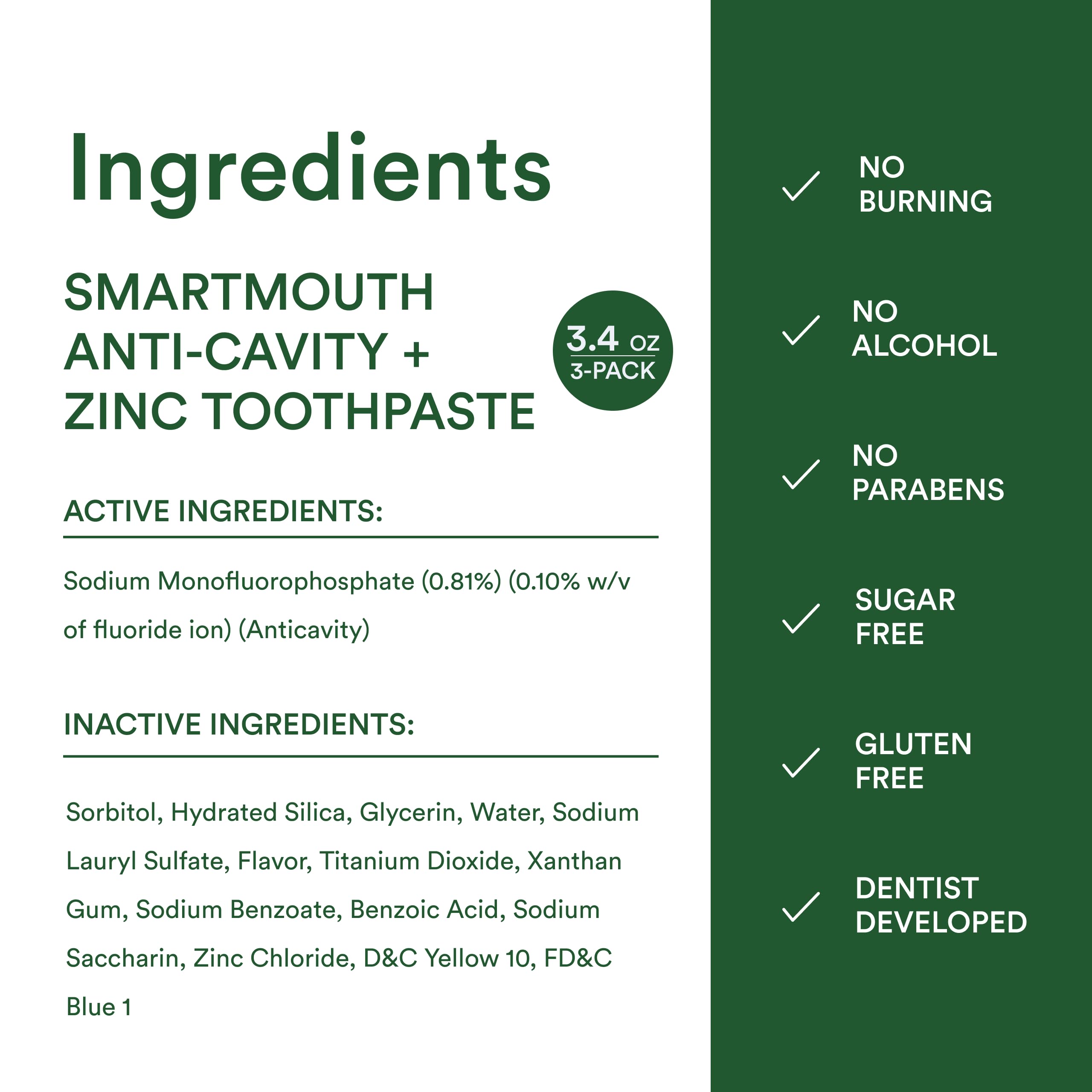 SmartMouth dentifrice zinc-ion – élimine les taches superficielles pour un sourire lumineux.