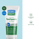 SmartMouth dentifrice zinc-ion – tube en gros plan, texture lisse prête au brossage.