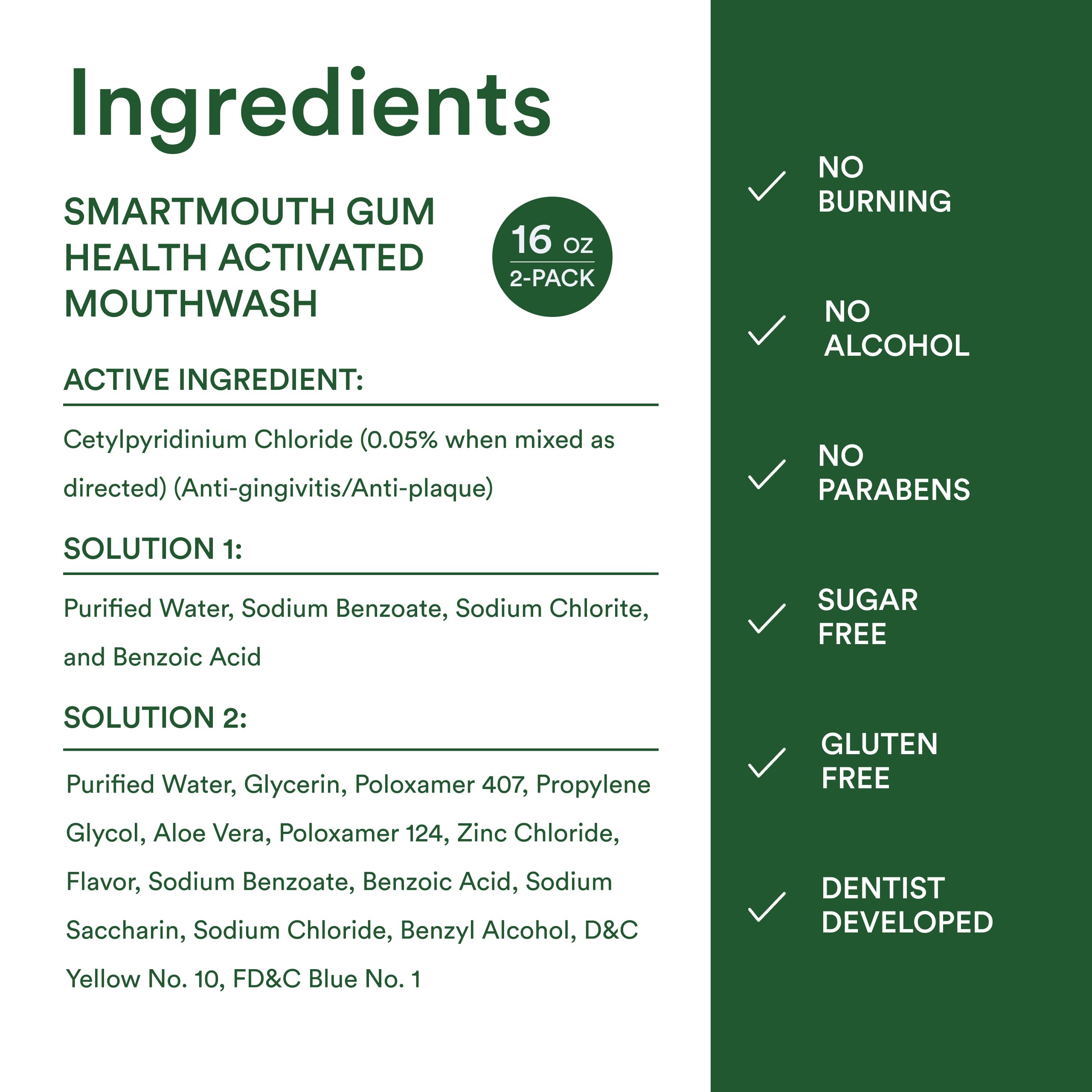 SmartMouth — pack 2x rinçage zinc menthe 16oz pratique