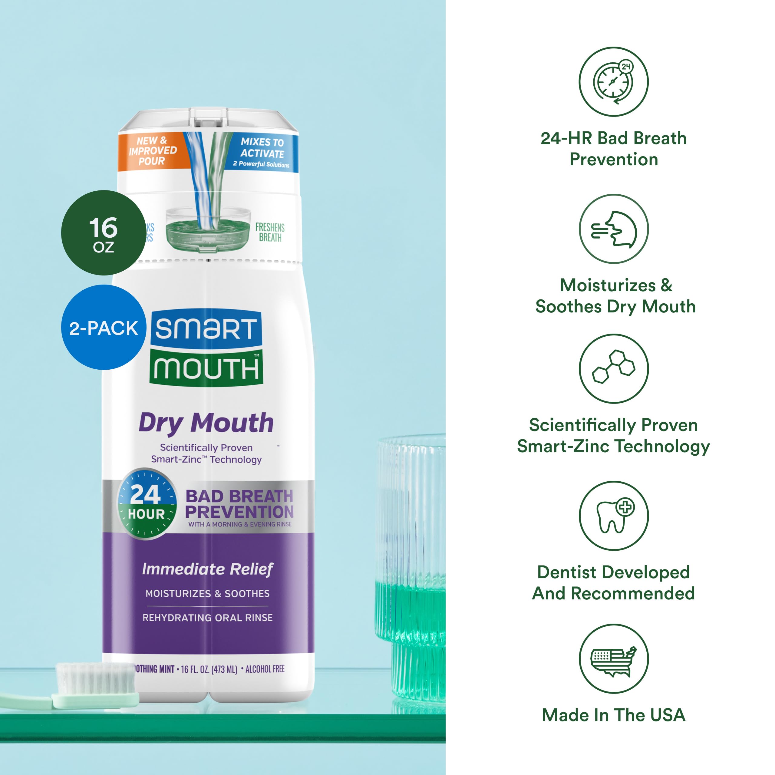 SmartMouth utilisation-bouche-rincage: hydrate et apaise l'irritation buccale