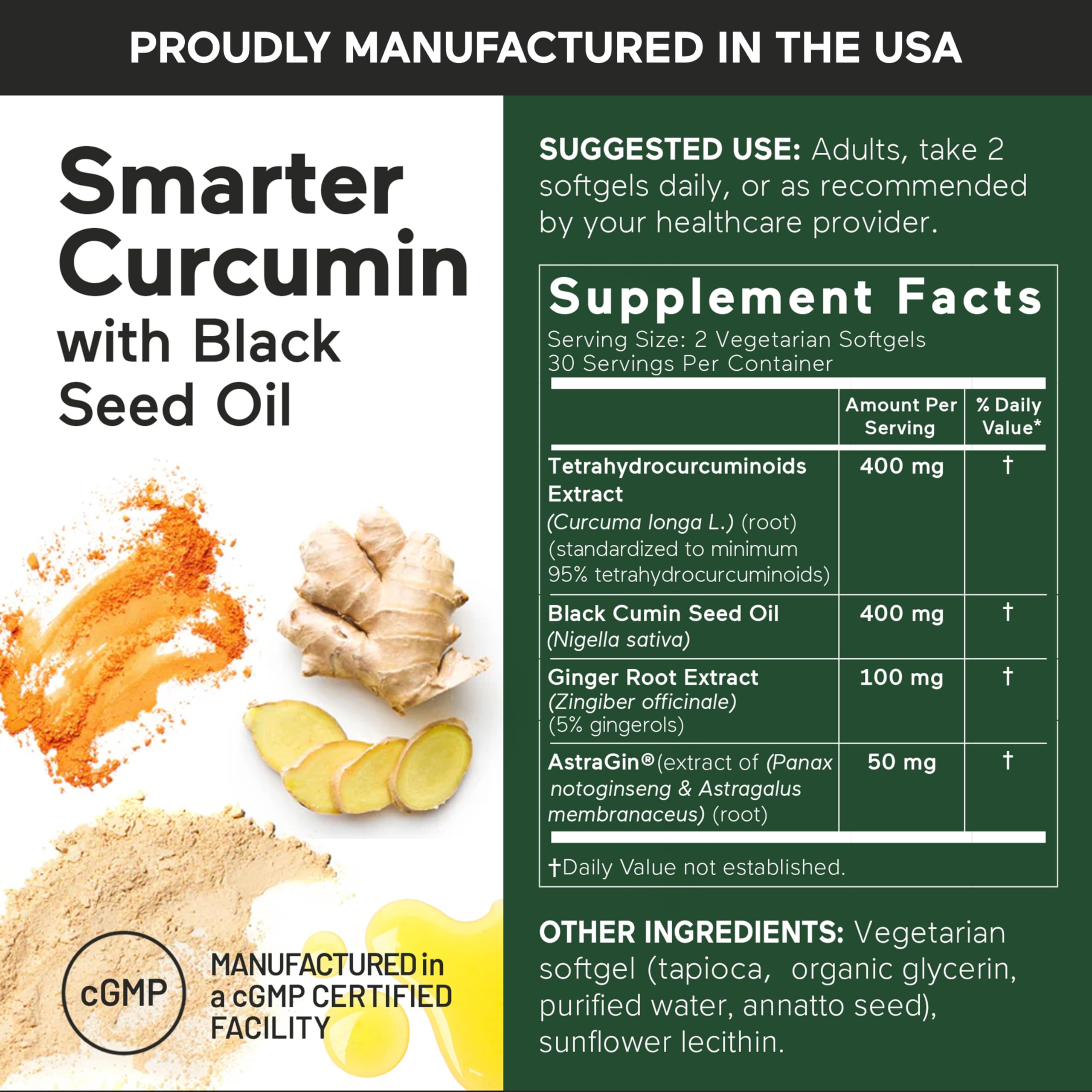 SMARTERNUTRITION Curcumin Softgels gingembre, soutien naturel du système immunitaire et de la digestion.