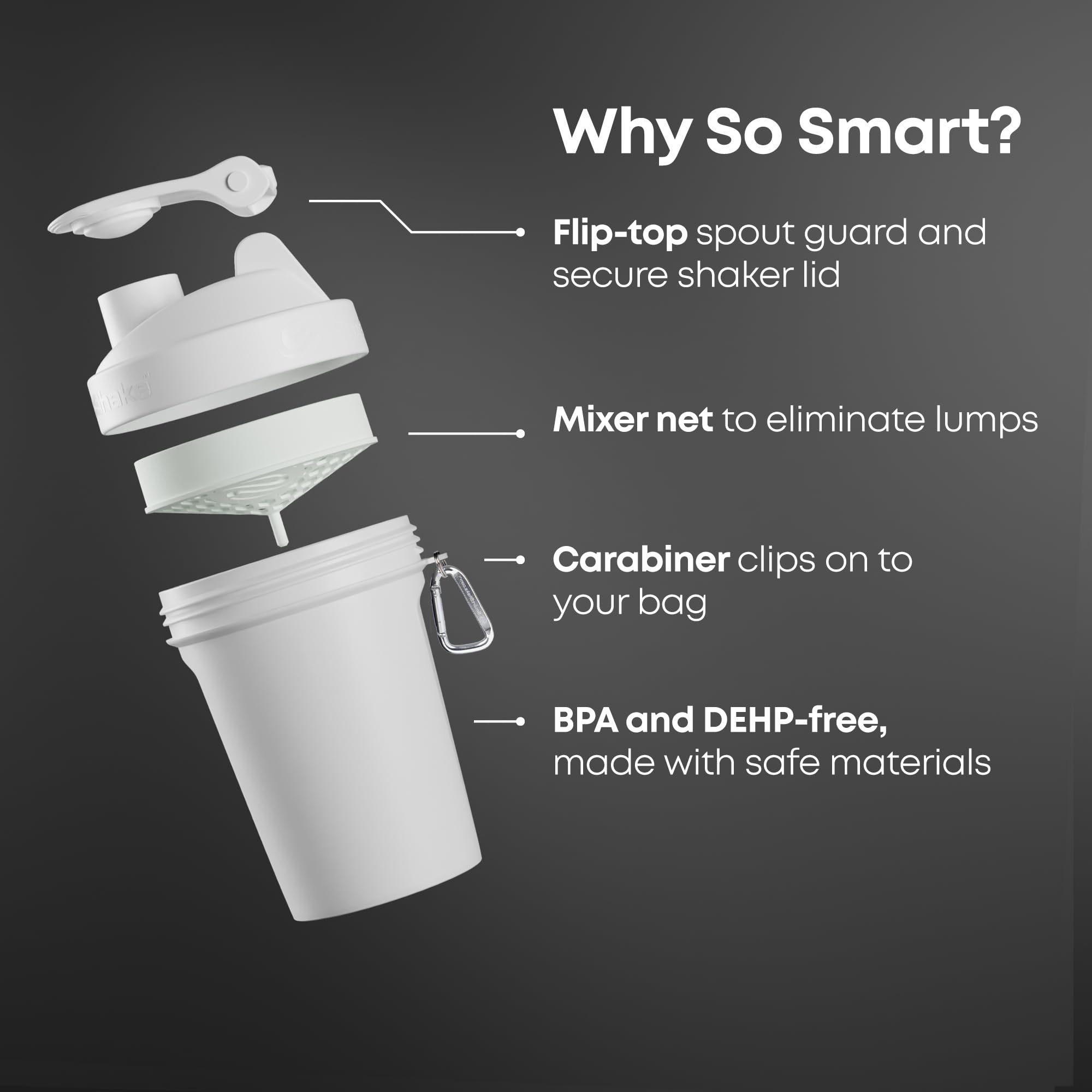 Smartshake shaker avec ouverture large pour remplir et nettoyer facilement.
