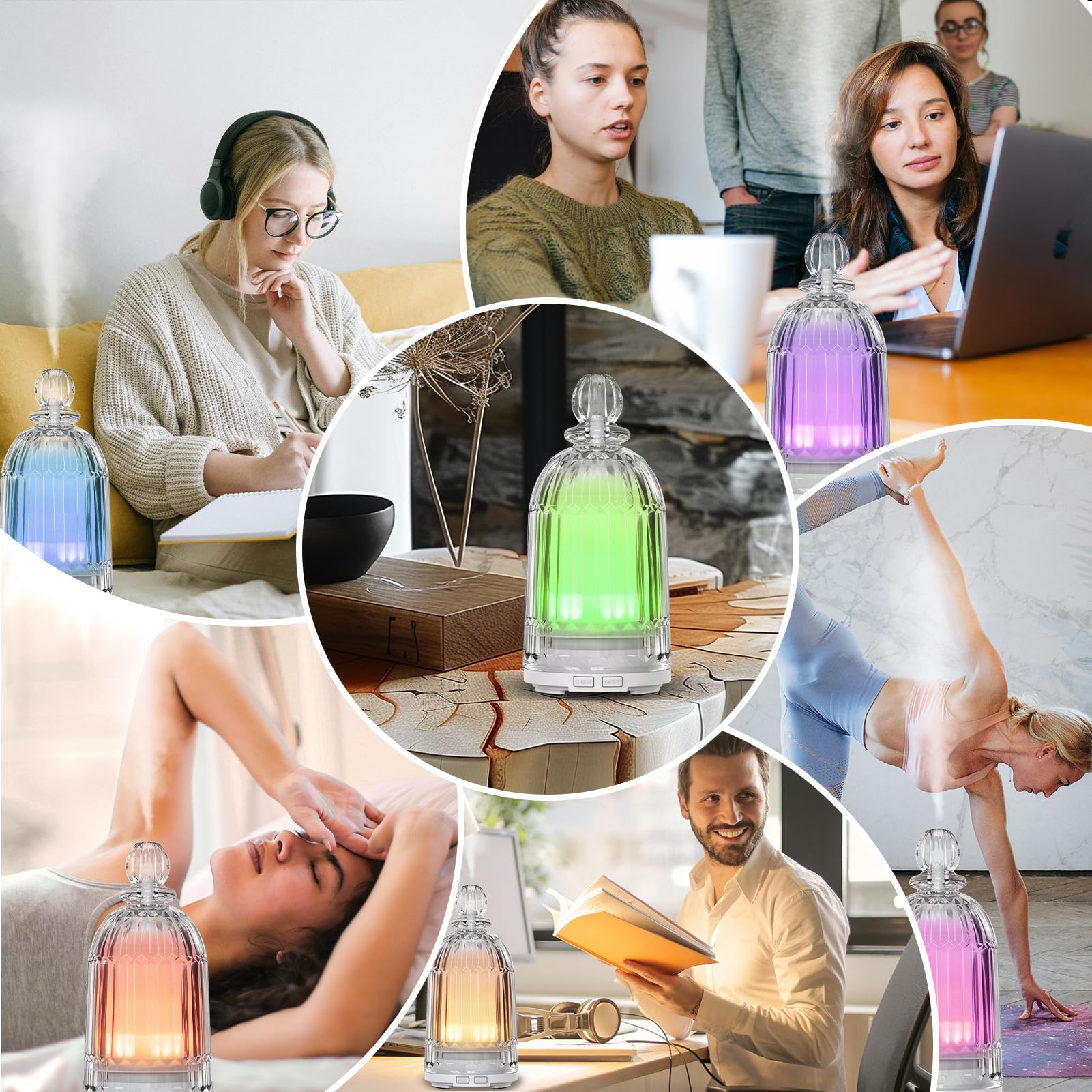 Smartwell diffuseur affichant 7 couleurs lumineuses pour ambiance nocturne