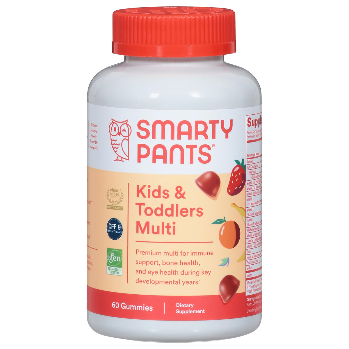 Smarty Pants, bouteille de multivitamines pour enfants, soutien nutritionnel quotidien potentiel.