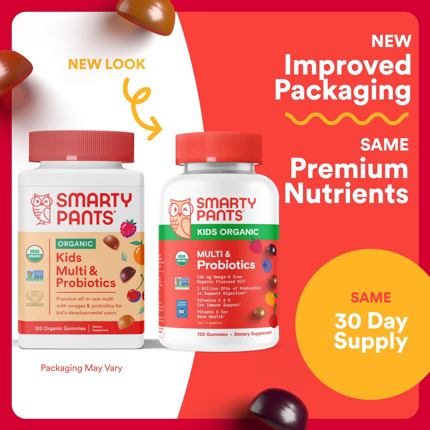 Gomme SmartyPants Organics enfant goût orange vitamine C pour énergie douce.