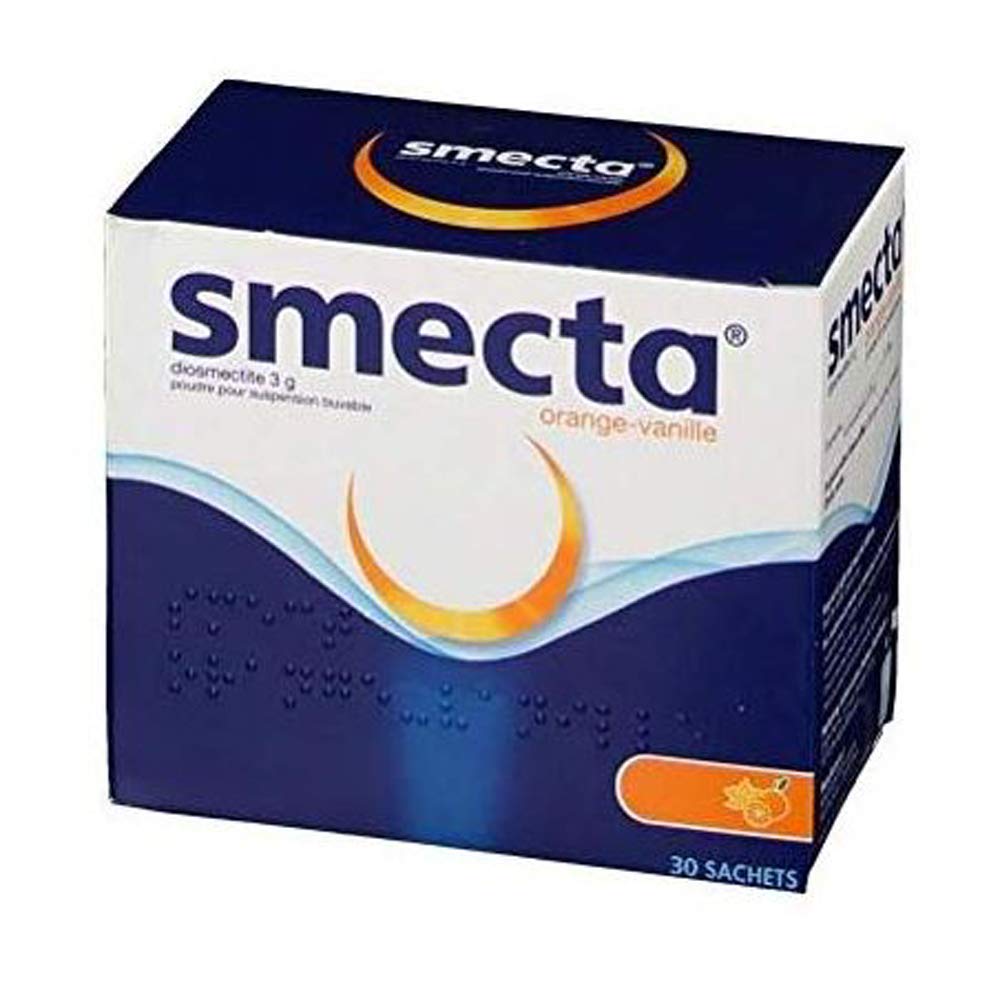 Préparation Smecta dans un verre d'eau, prise pratique lors de déplacements.