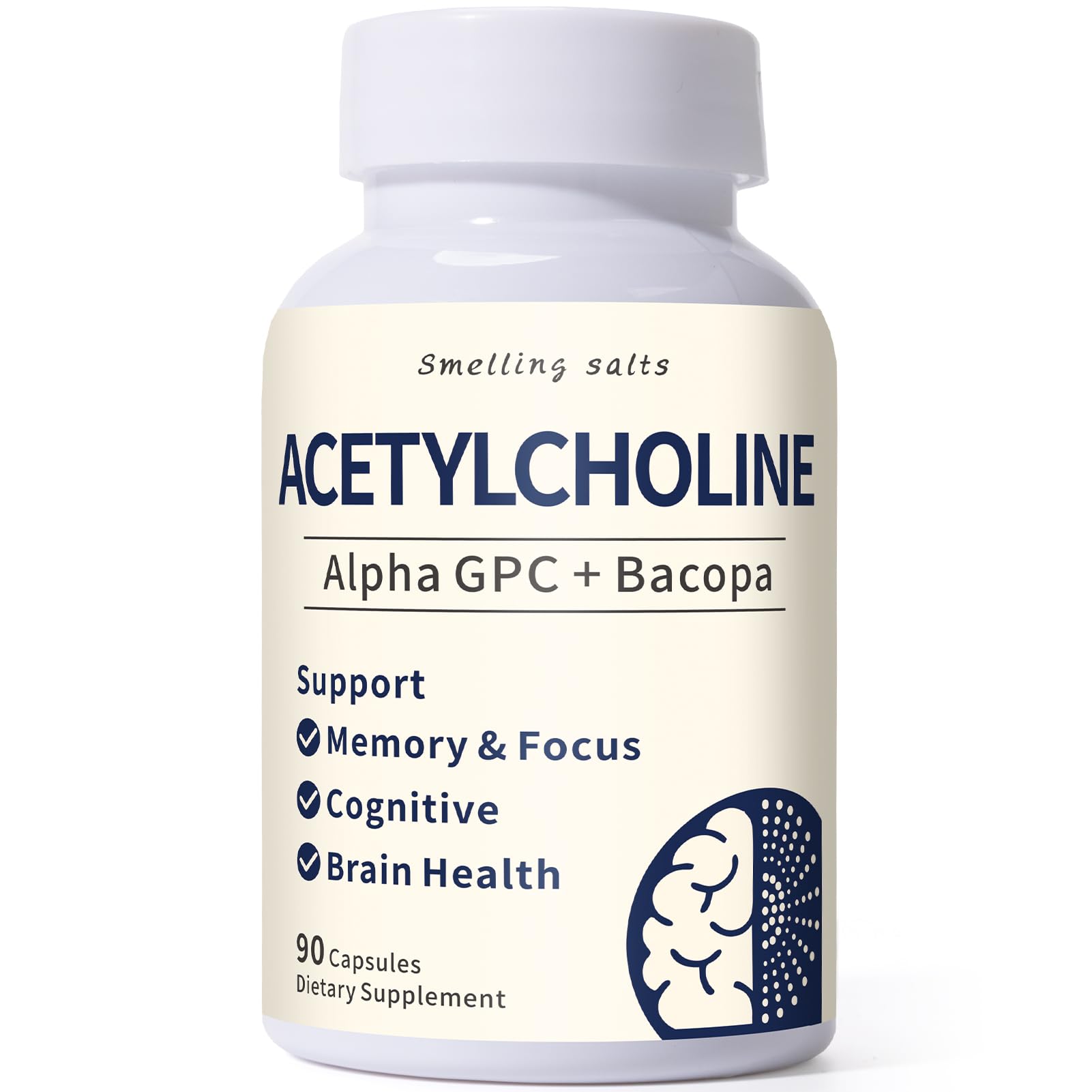 Smelling salts: bouteille et gélules sur table, soutien cognitif potentiel.