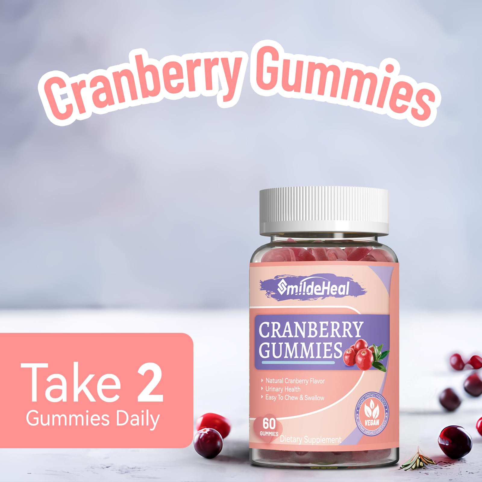 Goût cranberry délicieux, gommes SmildeHeal faciles à savourer