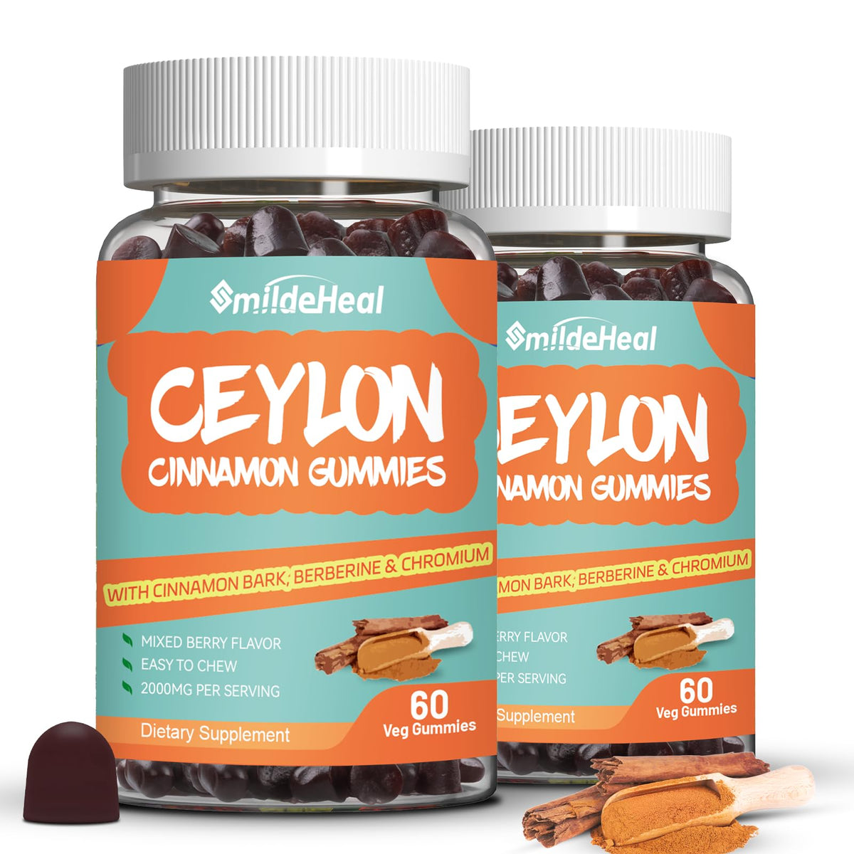 SmildeHeal Gommes Cannelle Ceylon – bouteille prête pour un apport quotidien.