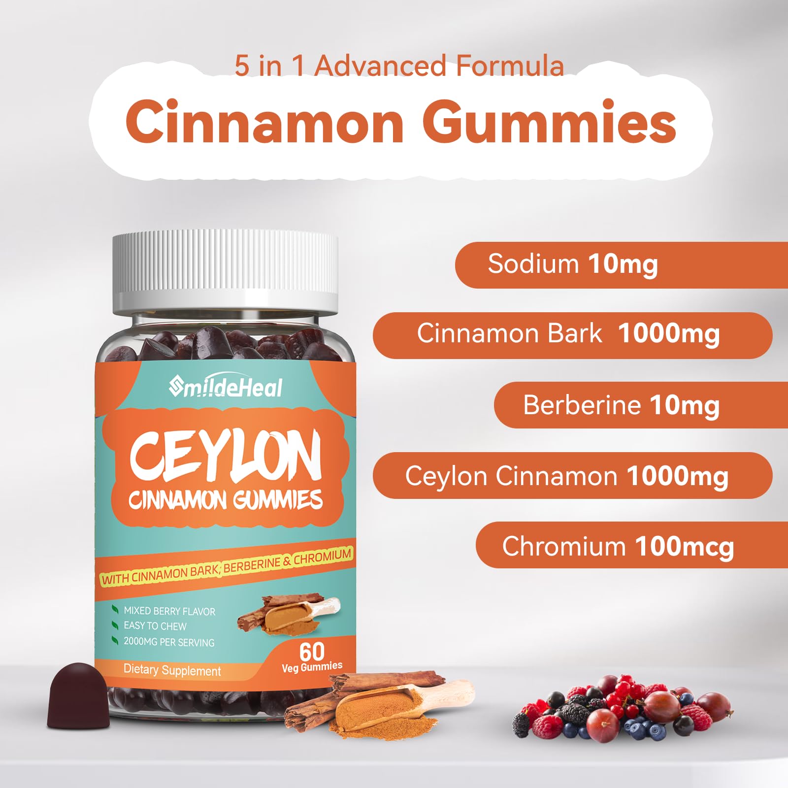 SmildeHeal Gommes Cannelle Ceylon – pack-shot sur plan de travail.