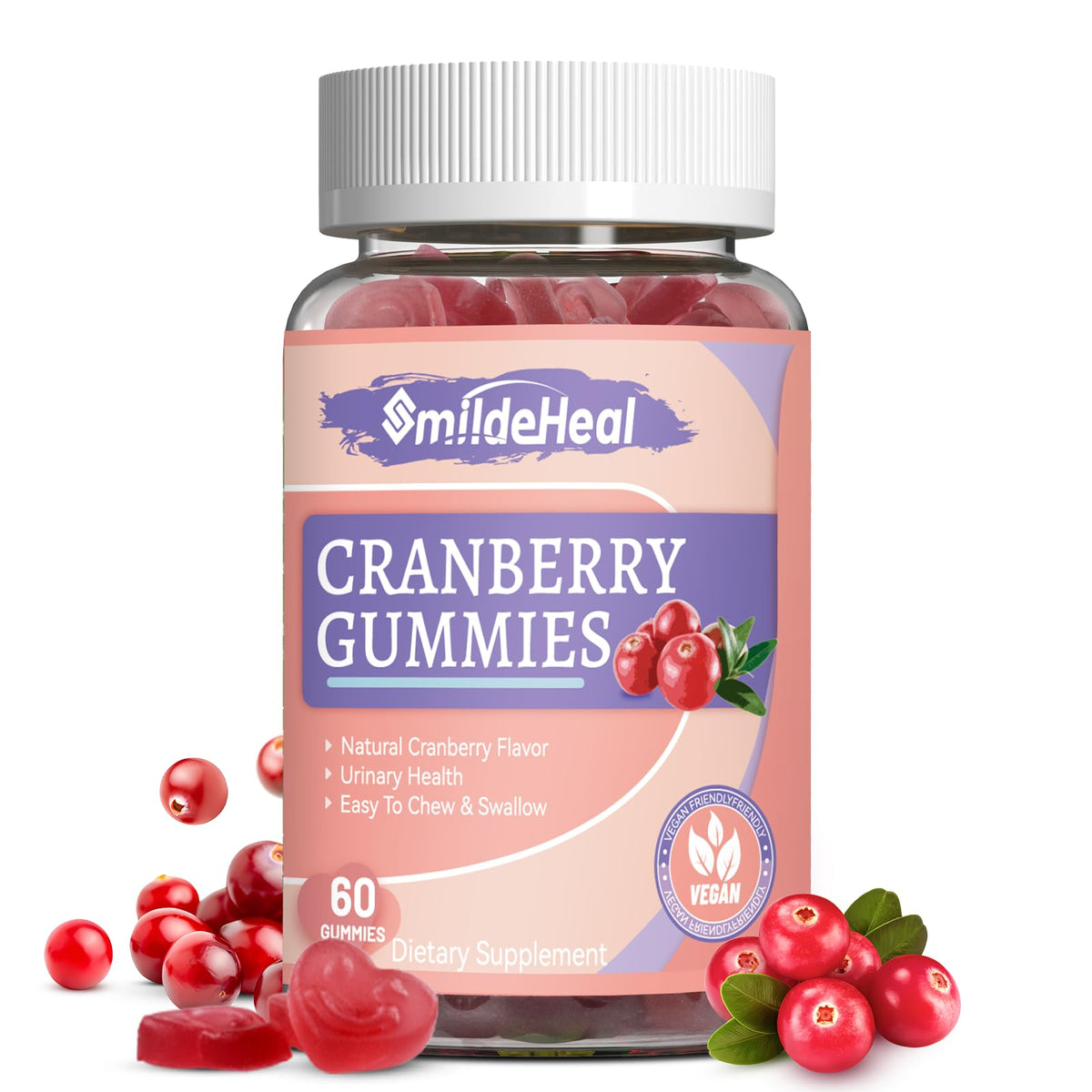 SmildeHeal Gommes Cranberry 1000 mg, bouchées fruitées soutenant la routine urinaire