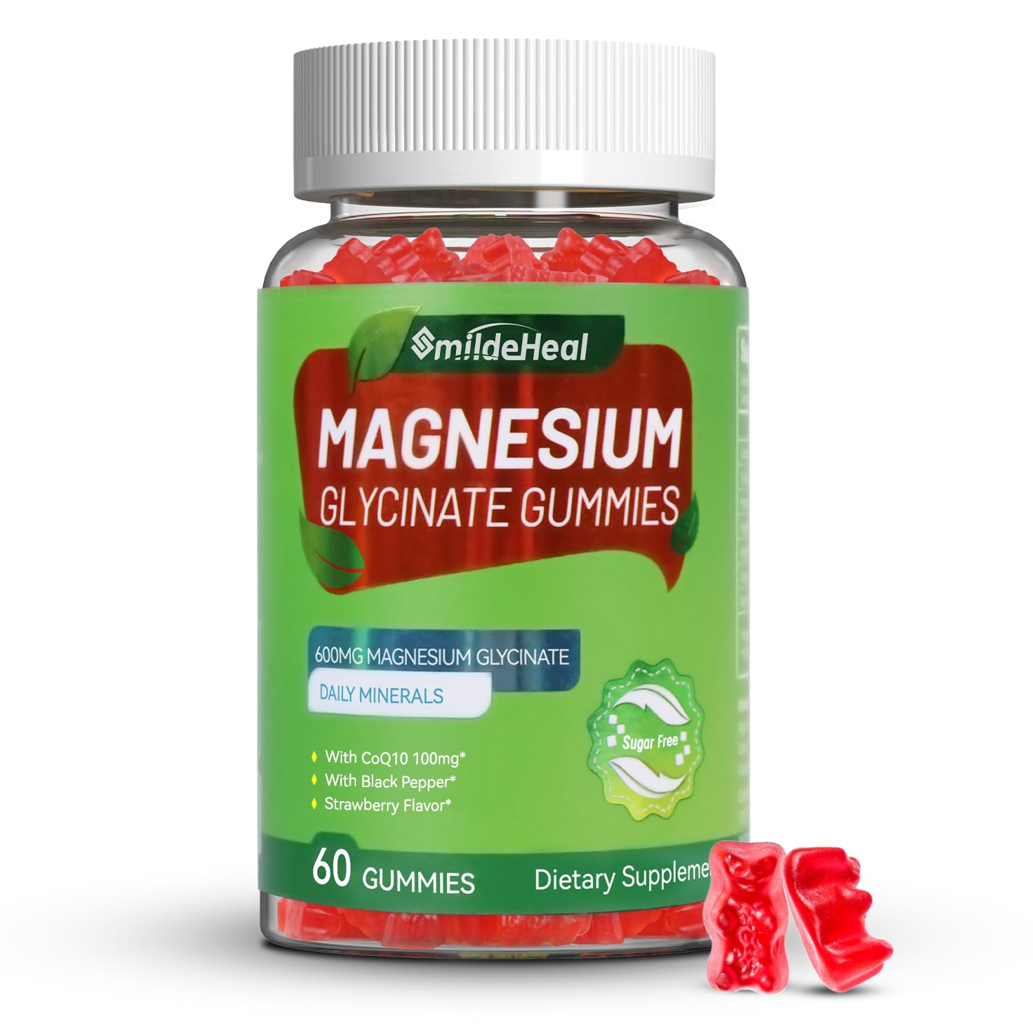 SmildeHeal gommes mg glycinate 600 mg goût fraise, soutien potentiel à la détente.
