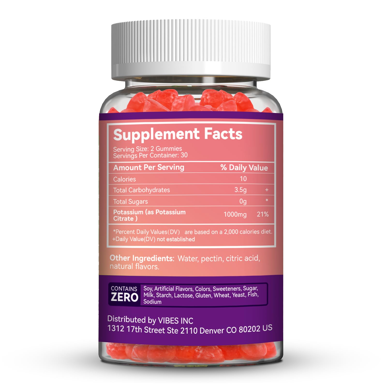 Gommes sans sucre SmildeHeal Potassium 1000 mg, végan et sans allergènes.