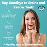 SmileFreshness Bandes blanchantes en application, pose rapide et confortable.