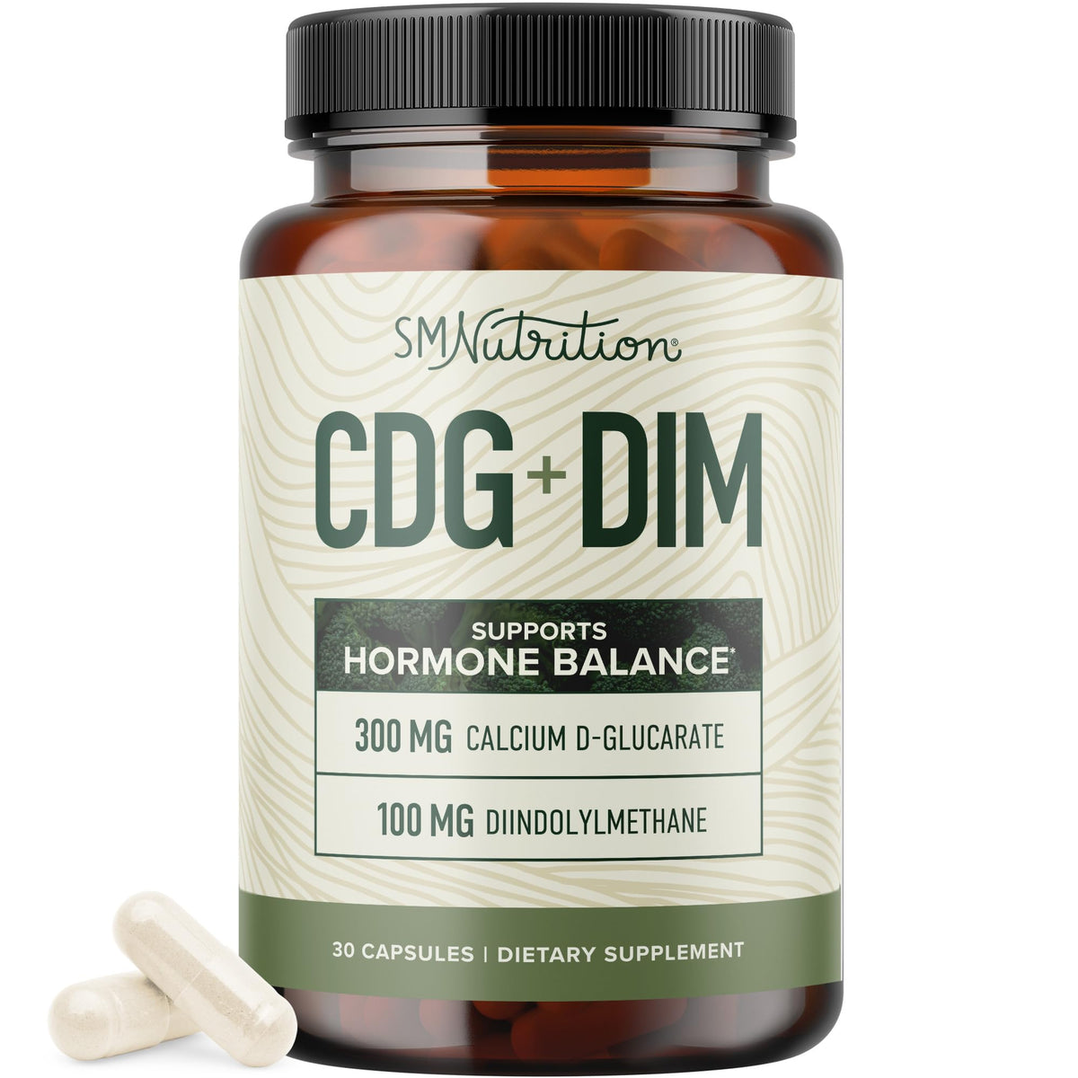 SMNutrition Calcium D-Glucarate DIM – Bouteille: soutien potentiel à l'équilibre hormonal.