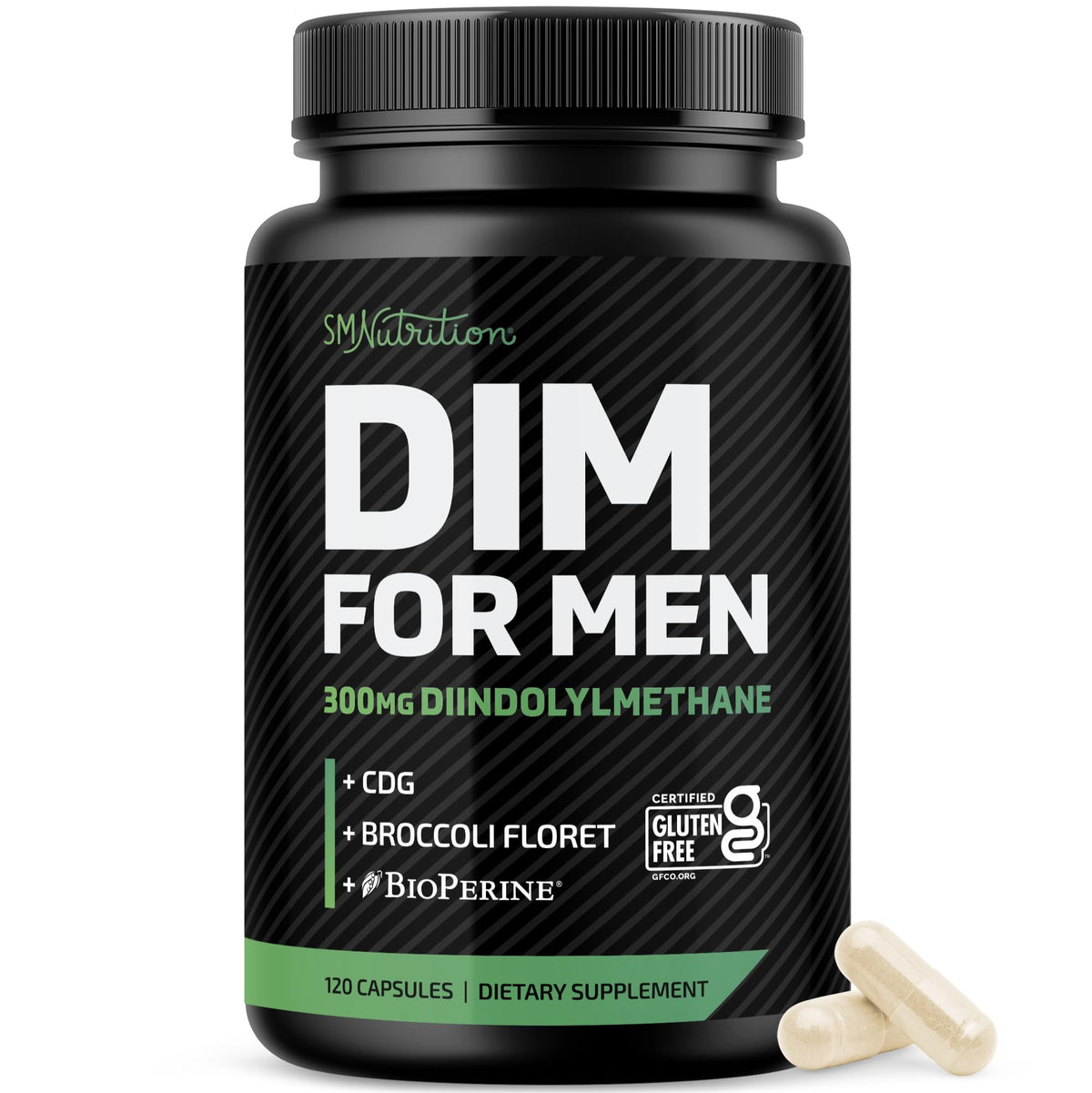 SMNutrition DIM 300 mg bouteille: flacon DIM pour soutien hormonal masculin