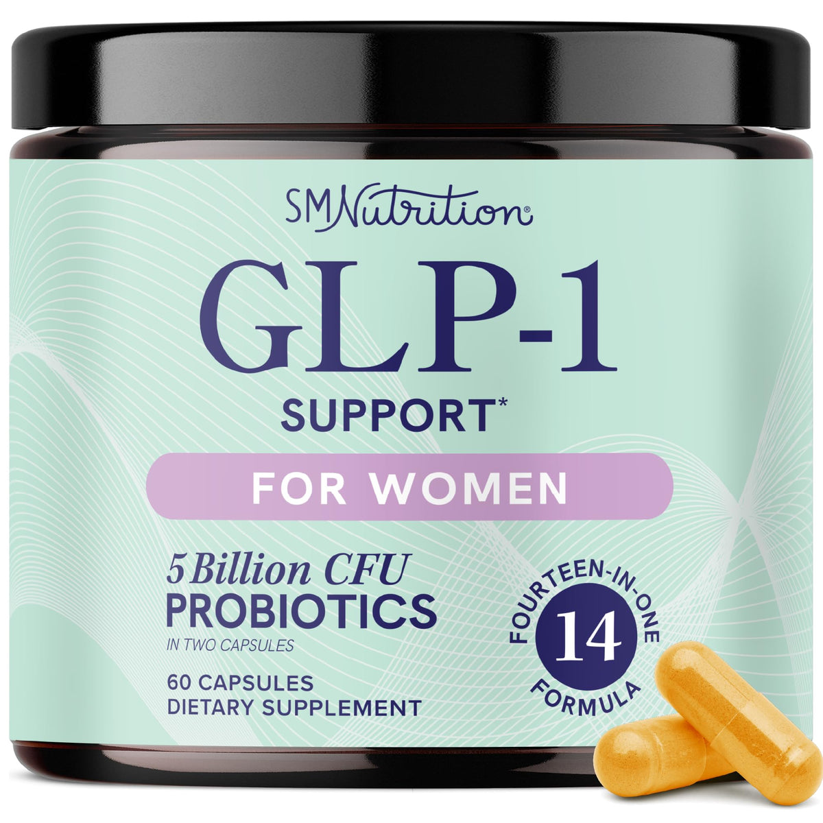 SMNutrition GLP-1 Support pour femmes – bouteille, soutien nutritionnel quotidien.