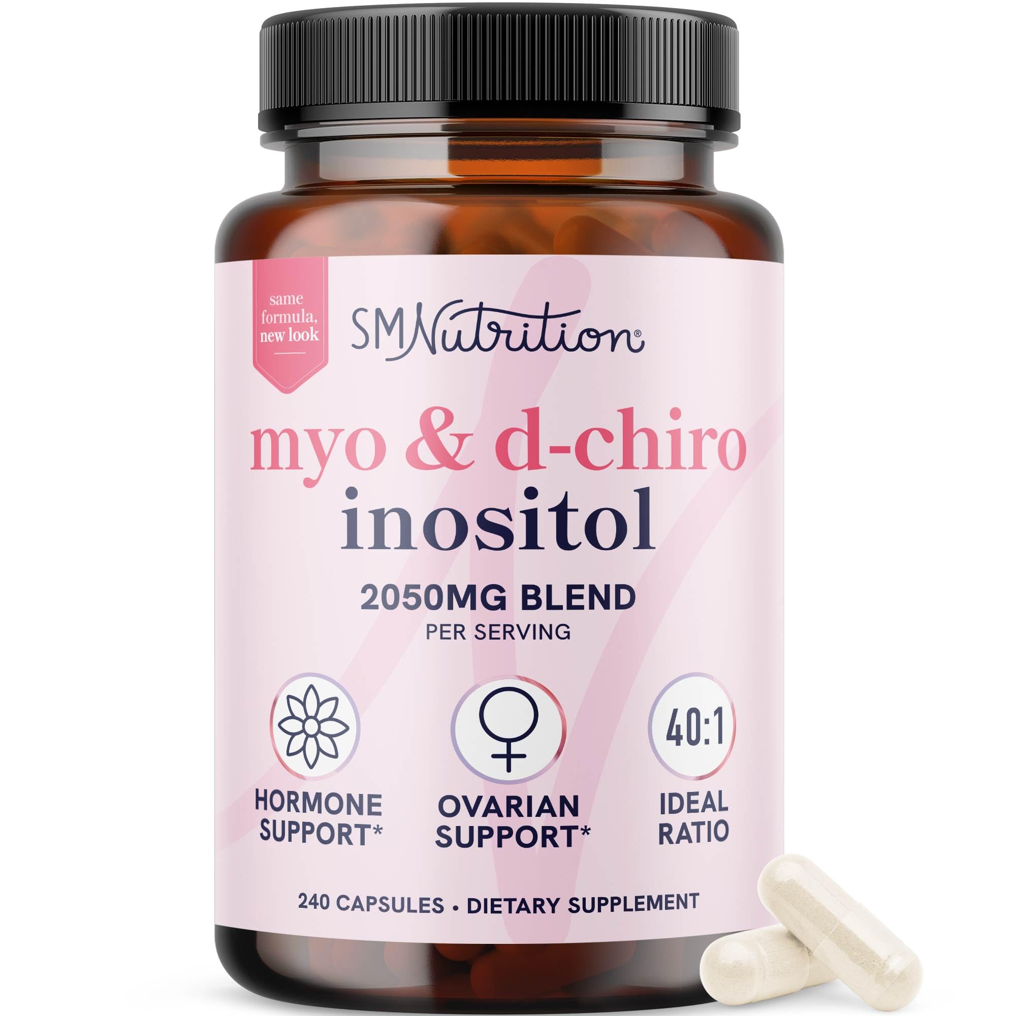 SMNutrition Myo-Inositol et D-Chiro Inositol — bouteille illustrant l’équilibre hormonal.