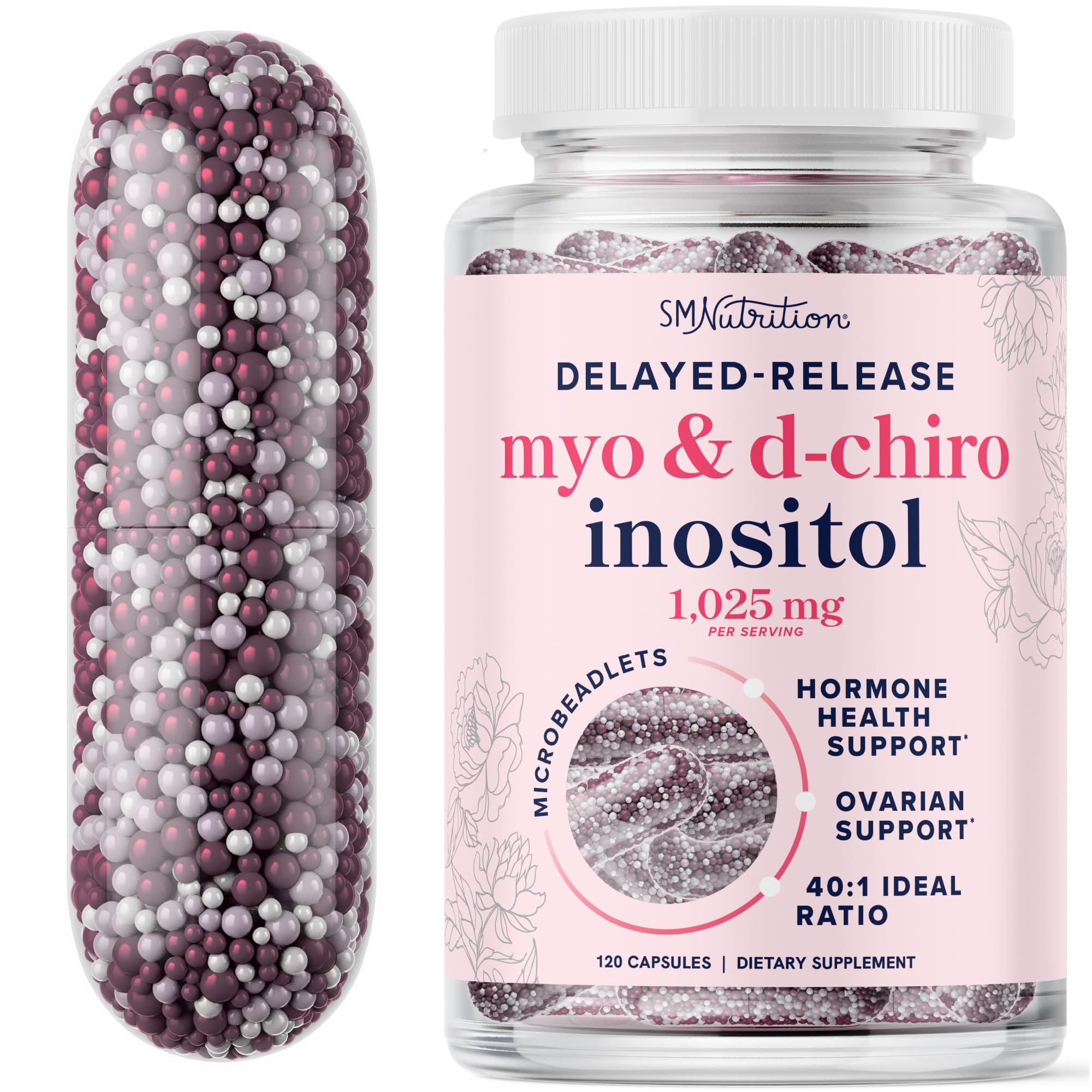 SMNutrition Myo-Inositol et D-Chiro Inositol – flacon capsules soutenant l’équilibre hormonal.