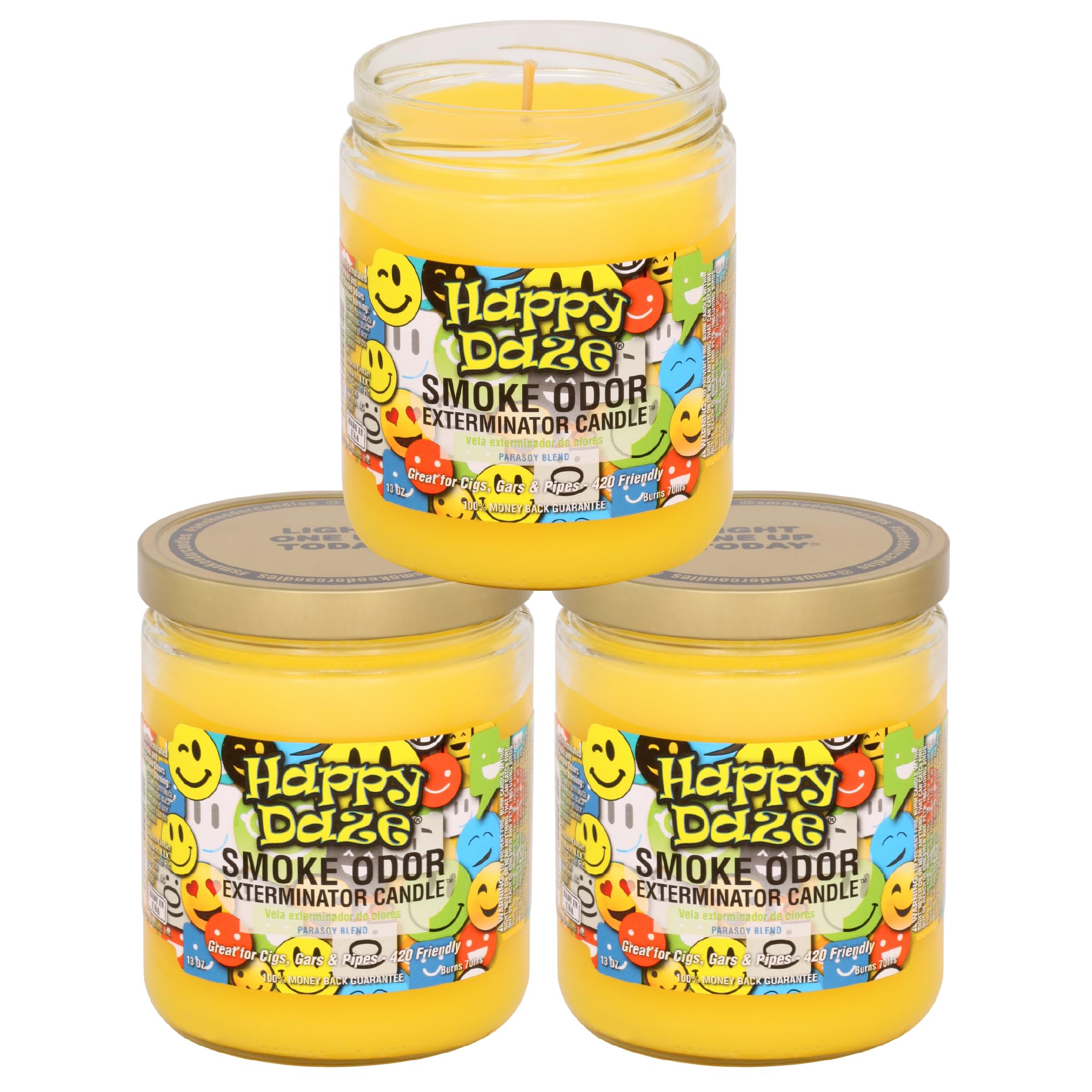 Bougie Smoke Odor Exterminator 13 oz, Happy Daze, neutralise les odeurs de fumée et d'animaux
