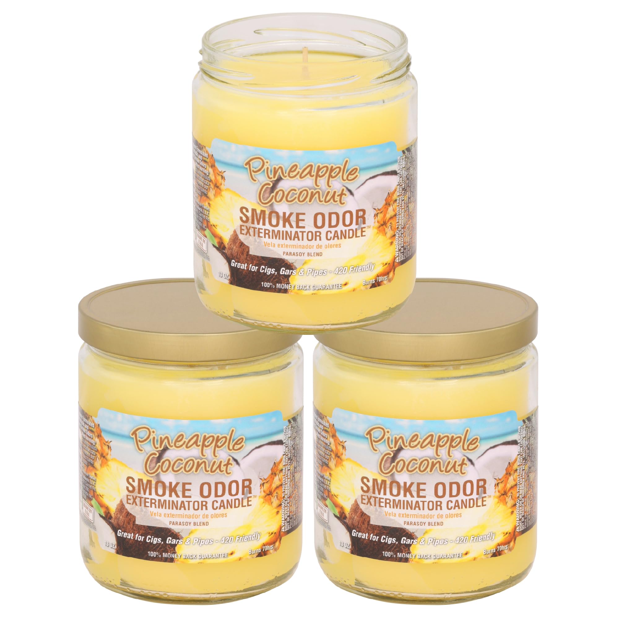 Bougie Smoke Odor Exterminator ananas et coco, neutralise les odeurs de fumée dans votre espace.