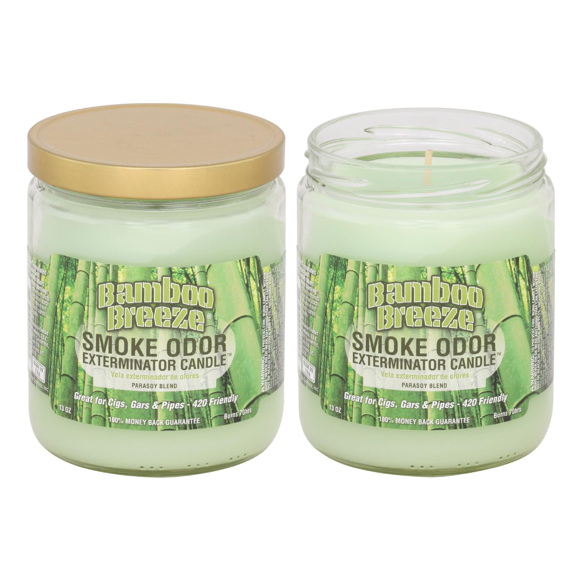 Bougie Smoke Odor Exterminator Bamboo Breeze dans un bocal, brise de bambou pour une ambiance fraîche et légère.