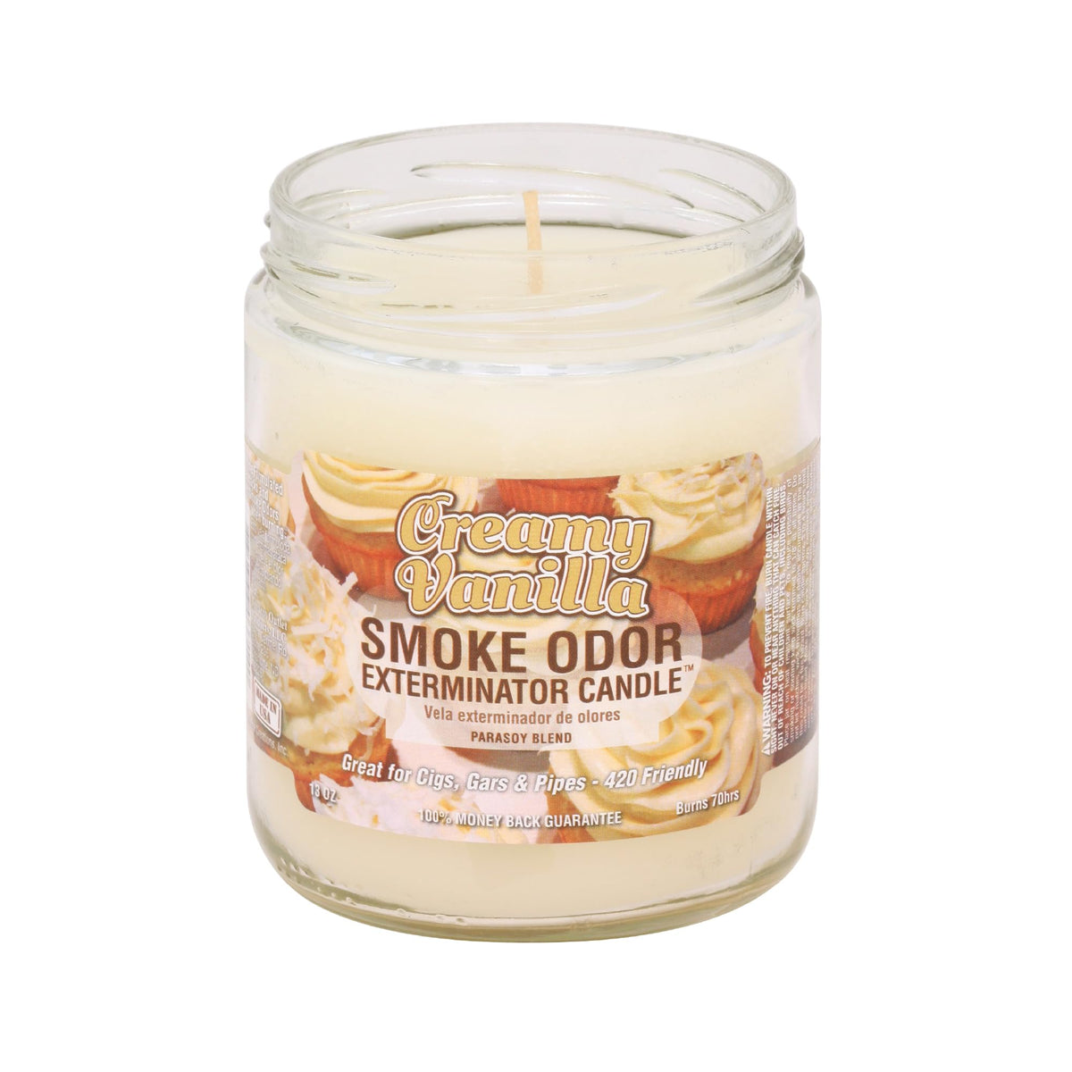 Bougie Smoke Odor Exterminator crème vanille pour neutraliser les odeurs intérieures.