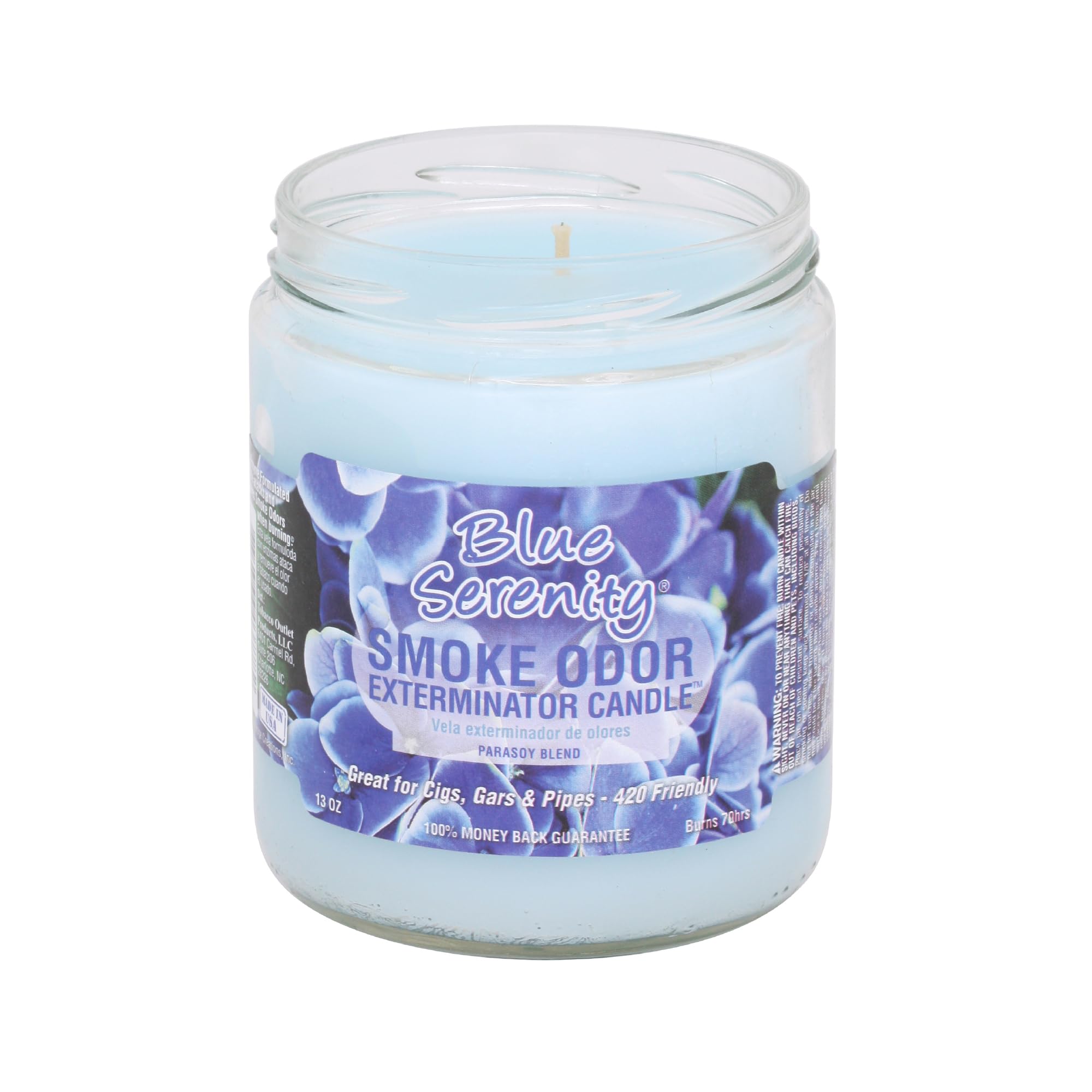 Bougie Smoke Odor Exterminator en bocal bleu Sérénité, neutralise odeurs et parfume l'ambiance