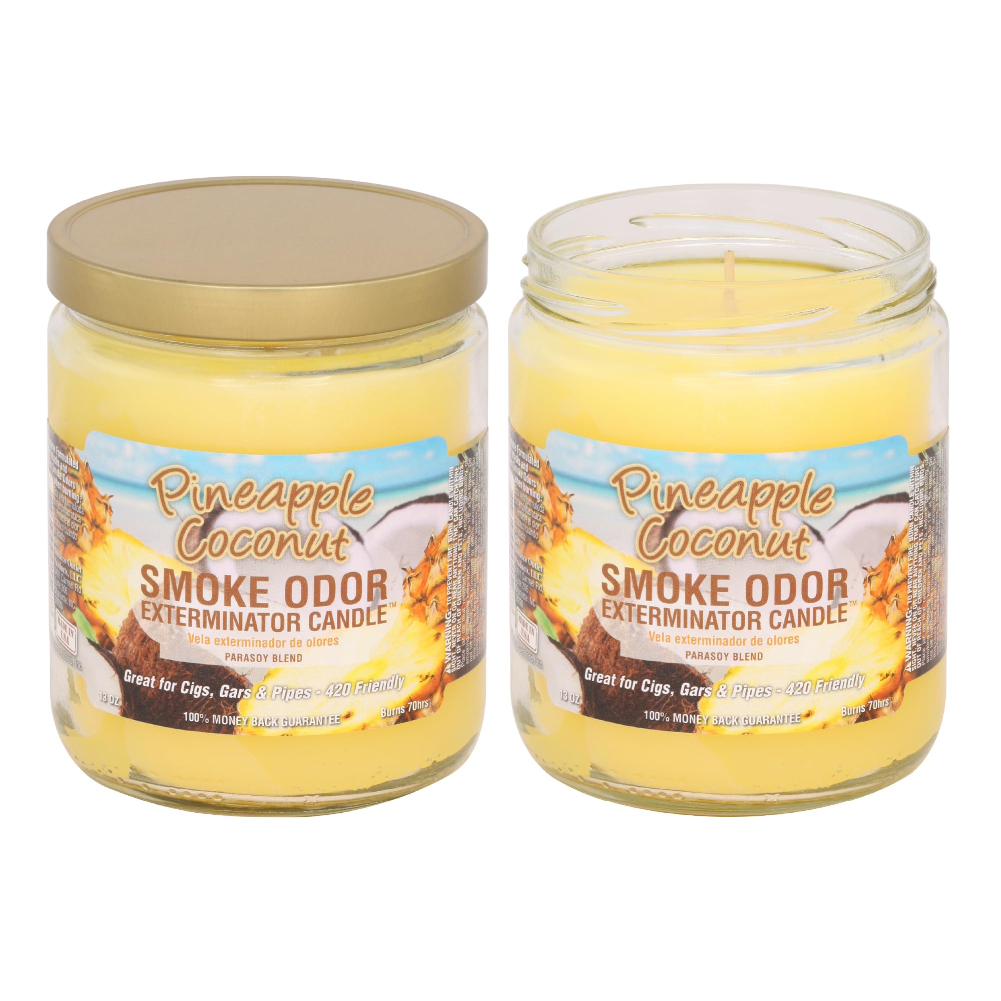 Bougie Smoke Odor Exterminator parfum Ananas et Noix de Coco, lutte contre les odeurs de fumée.