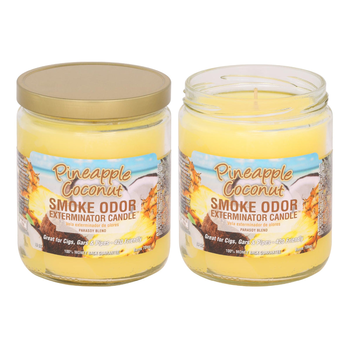 Bougie Smoke Odor Exterminator parfum Ananas et Noix de Coco, lutte contre les odeurs de fumée.