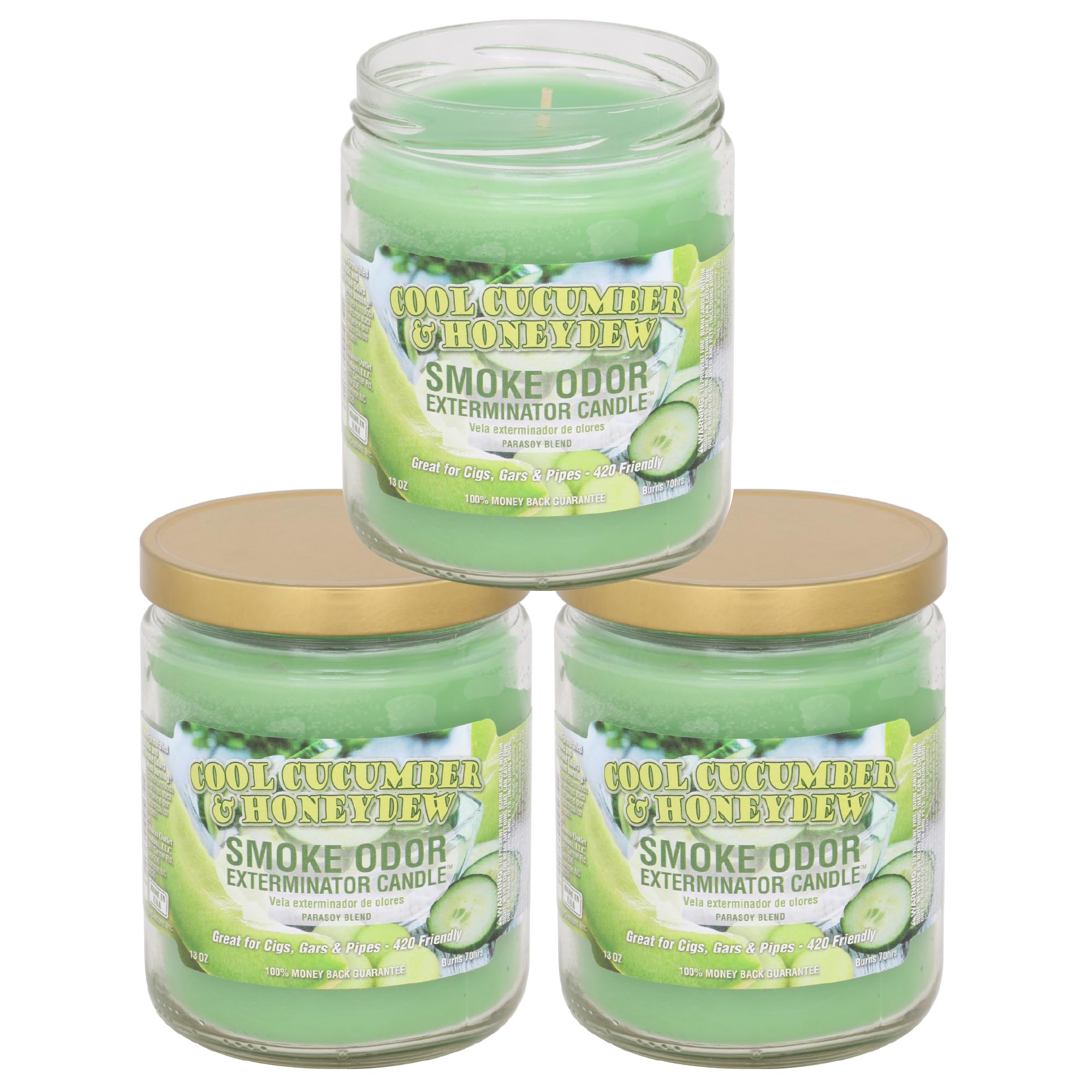 Bougie Smoke Odor Exterminator au parfum concombre frais et melon miel, idéale pour neutraliser les odeurs.