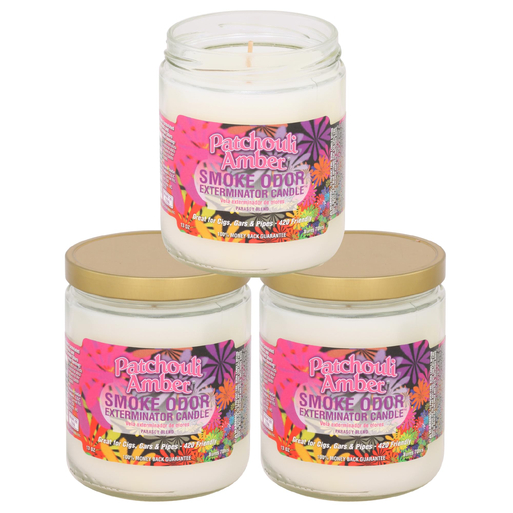 Bougie Smoke Odor Exterminator Patchouli Ambre, ensemble de trois pour une ambiance chaleureuse durable