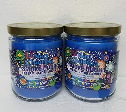 Bougie Smoke Odor Exterminator Nag Champa dans le bocal, ambiance parfumée durable.