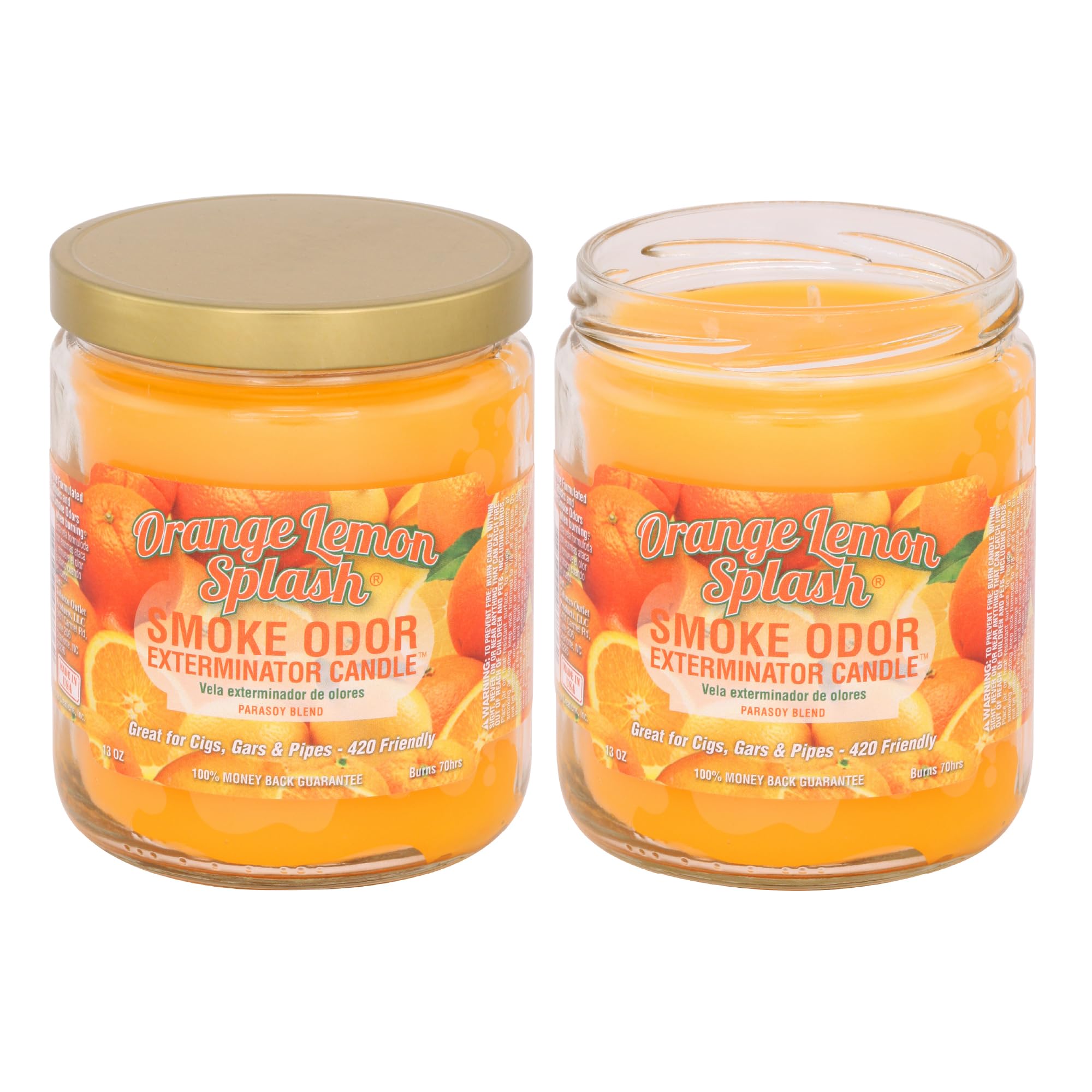 Bougie Smoke Odor Exterminator orange citron, pour éliminer les odeurs tenaces.