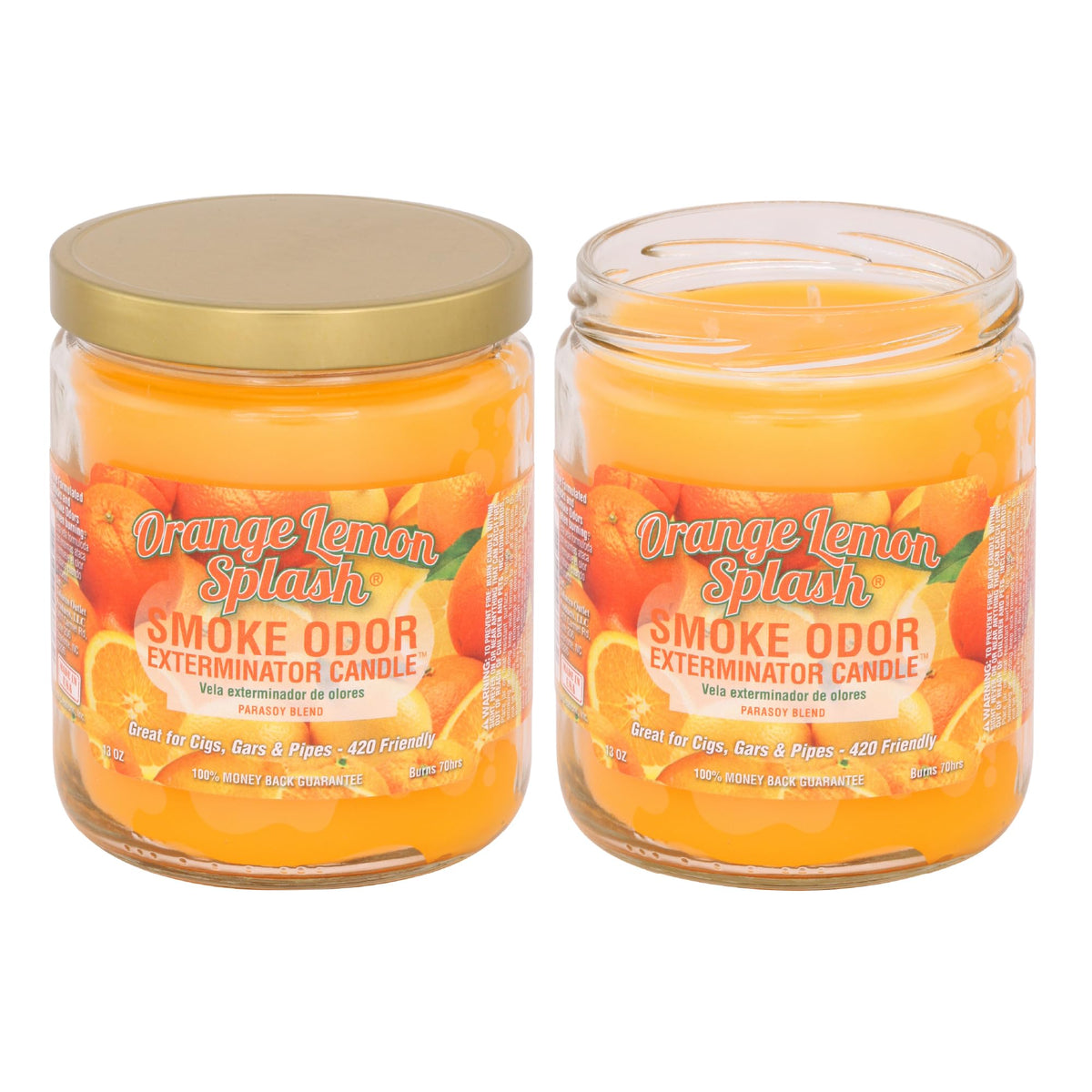 Bougie Smoke Odor Exterminator orange citron, pour éliminer les odeurs tenaces.