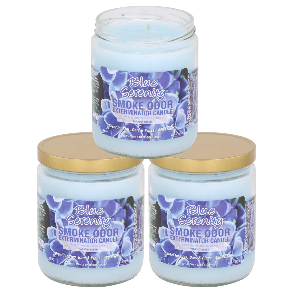 Bougie Smoke Odor Exterminator bleu Sérénité, pot de 13oz, ambiance relaxante et réduction des odeurs