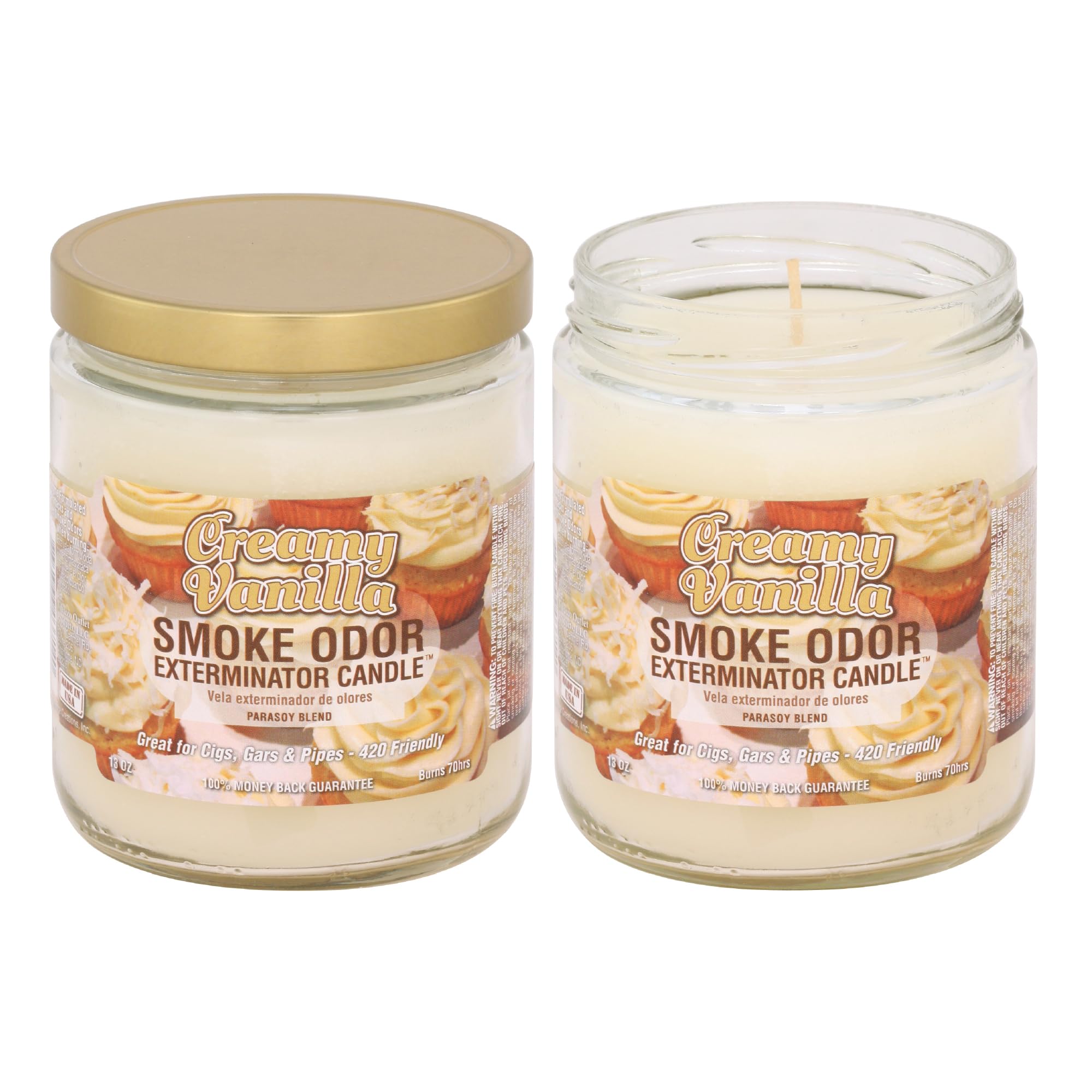 Bougie Smoke Odor Exterminator vanille crèmeuse, neutralise les odeurs et parfume l’espace.